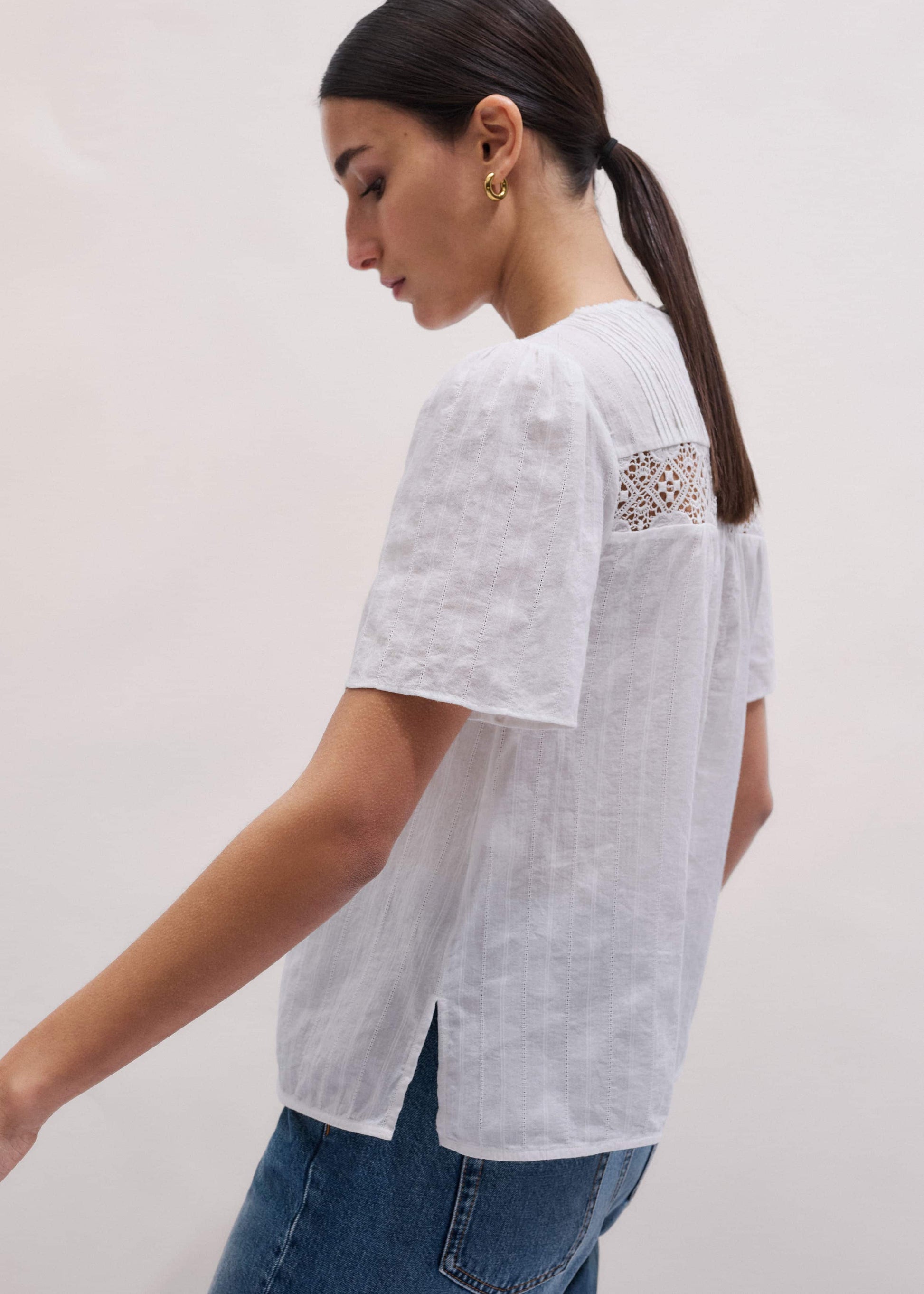 ME and EM Clothing White Embroidered Cutout Tee