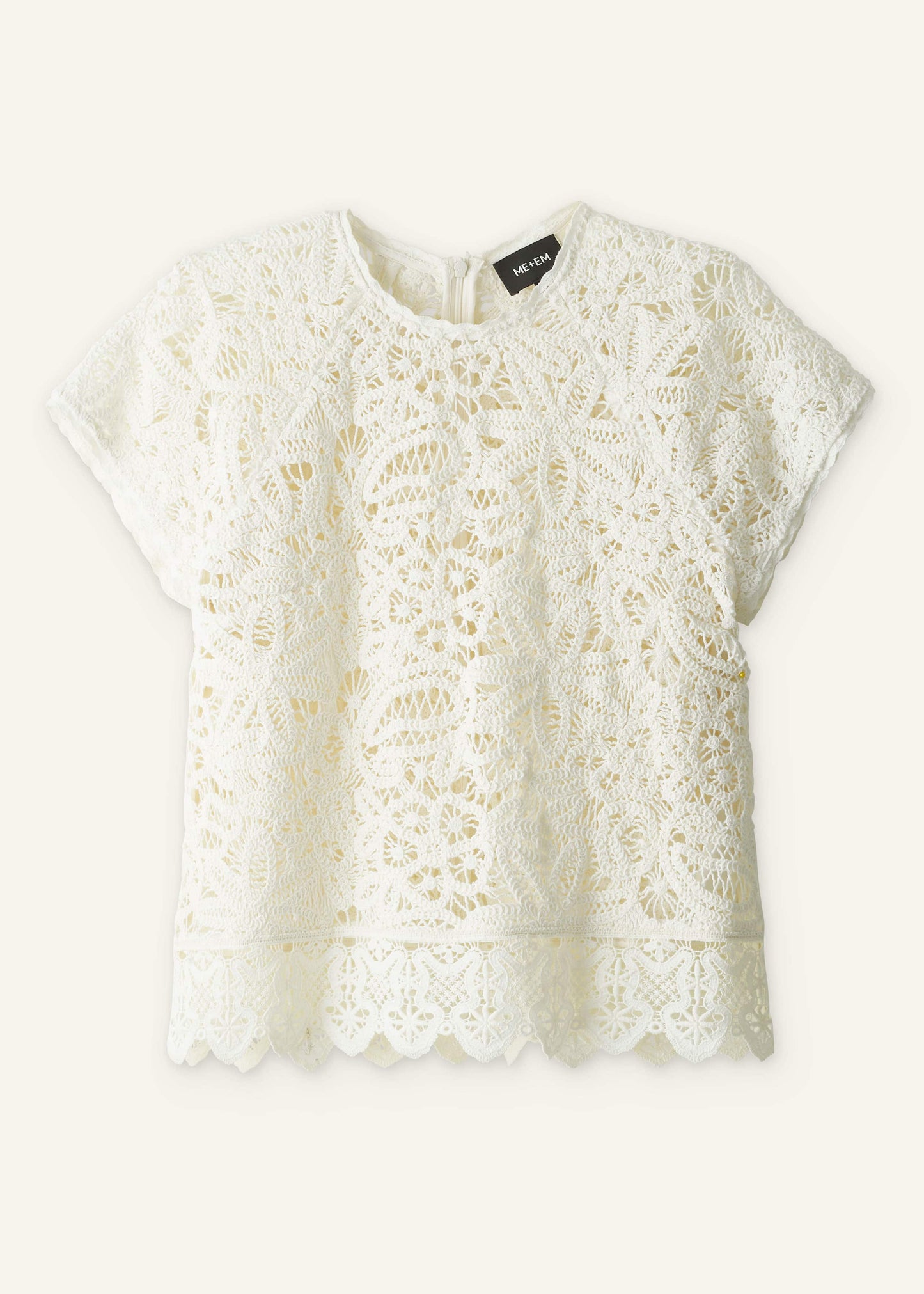 ME and EM Clothing Cream Lace Crochet Crop Tee