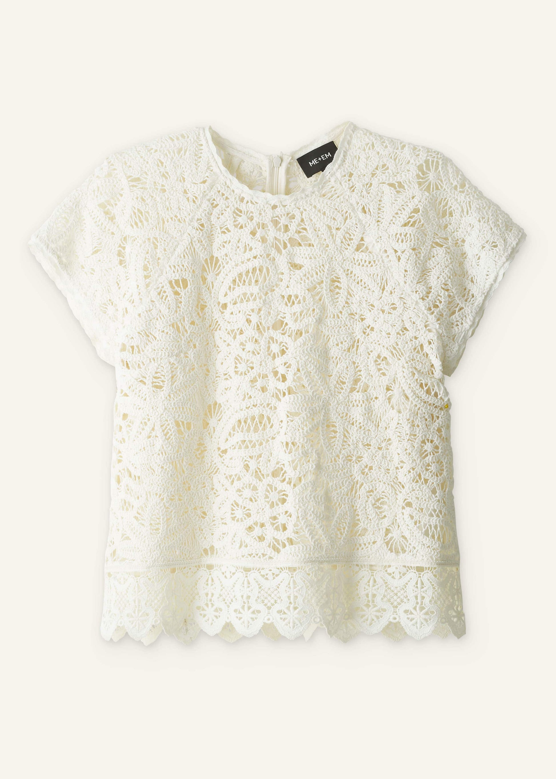 ME and EM Clothing Cream Lace Crochet Crop Tee