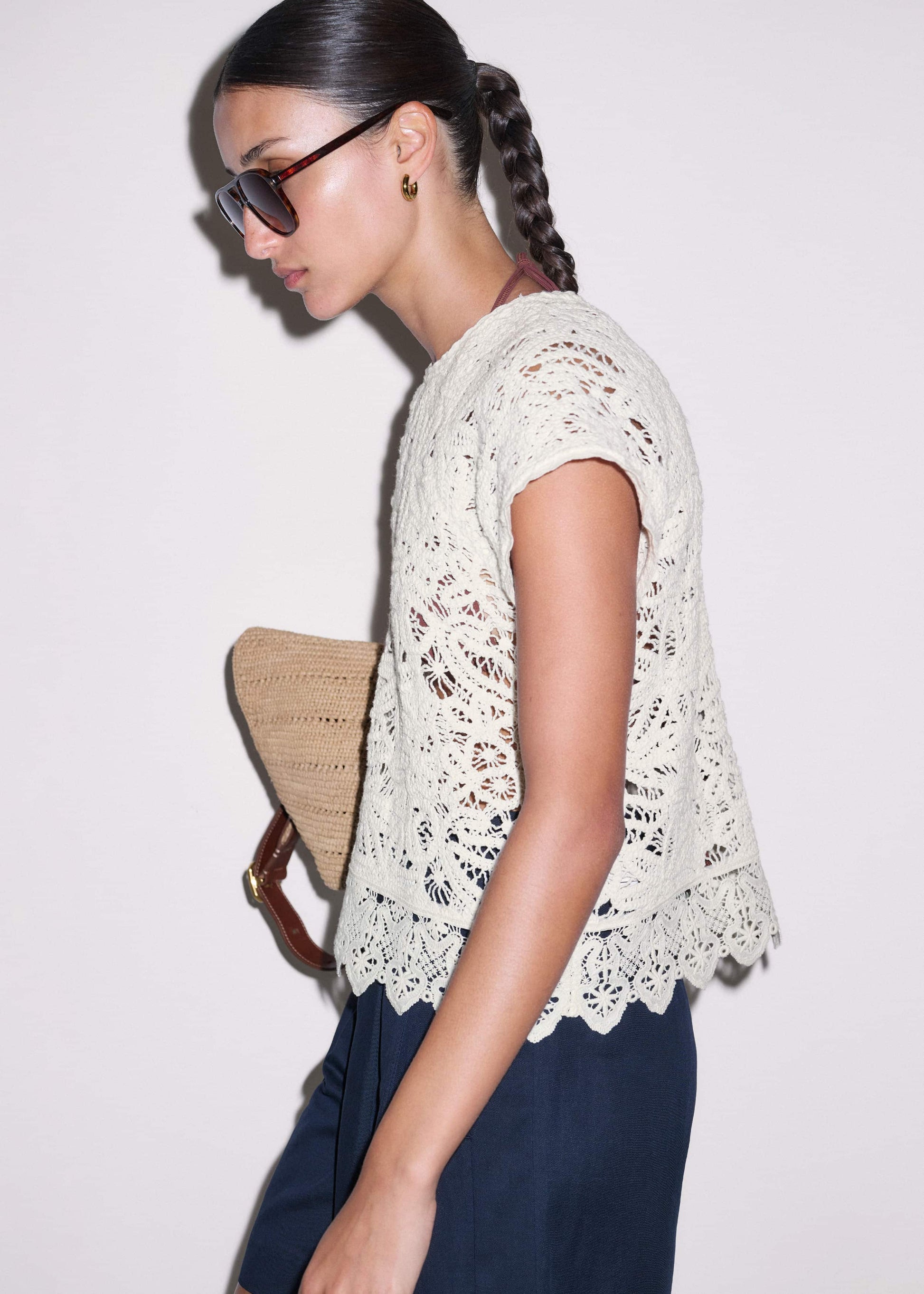 ME and EM Clothing Cream Lace Crochet Crop Tee