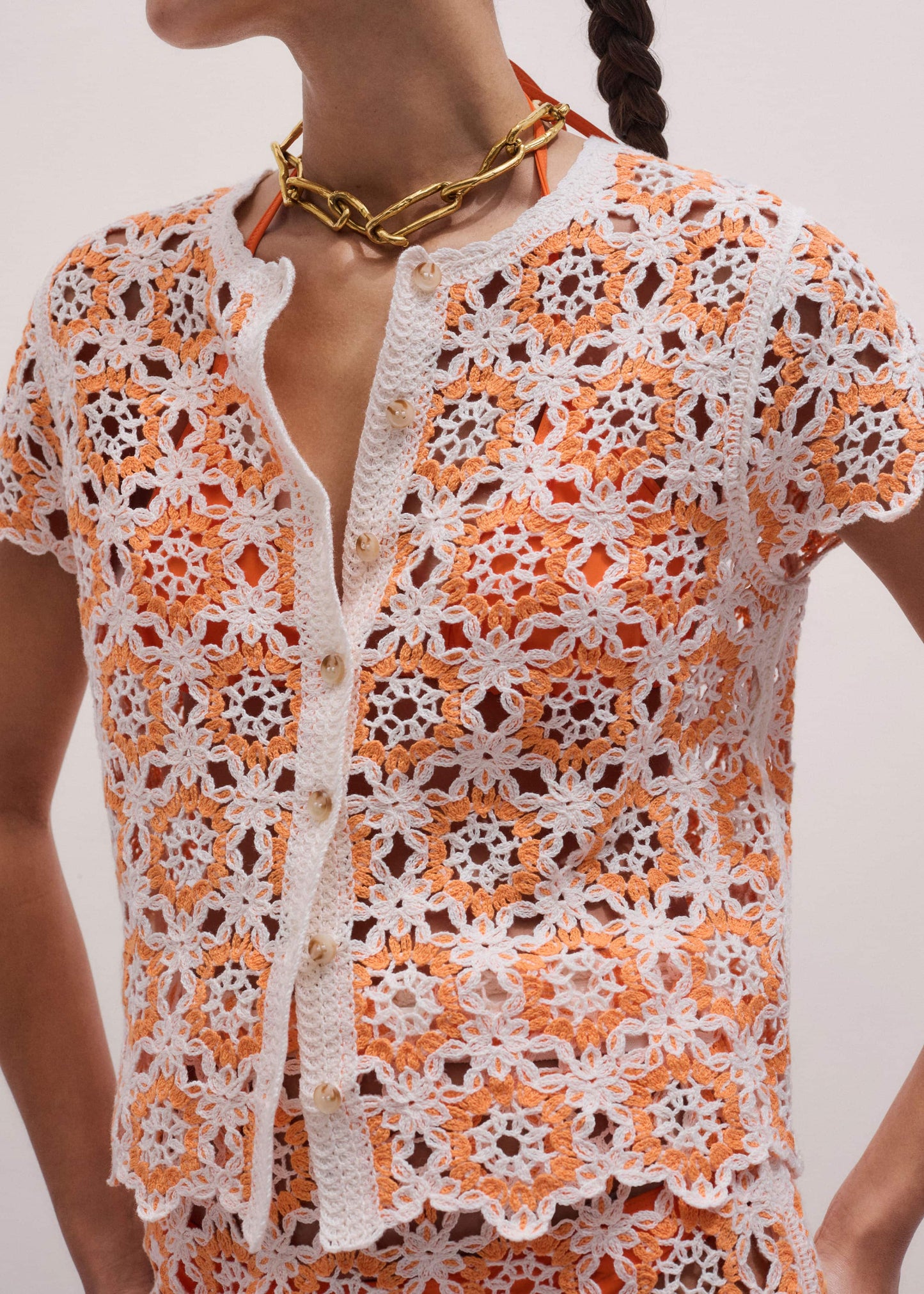 ME and EM Clothing Floral Crochet Orange Beach Baby Tee