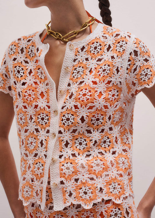 ME and EM Clothing Floral Crochet Orange Beach Baby Tee