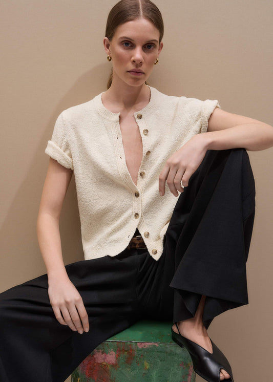 ME and EM Clothing Cream Short Sleeve Cardigan