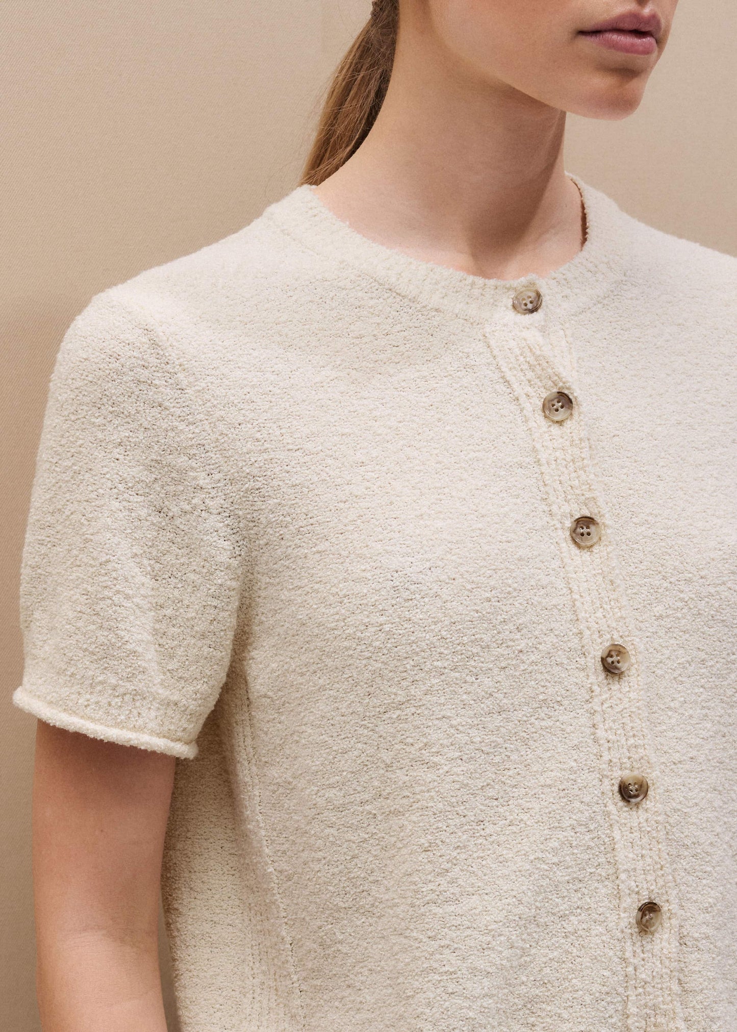 ME and EM Clothing Cream Short Sleeve Cardigan