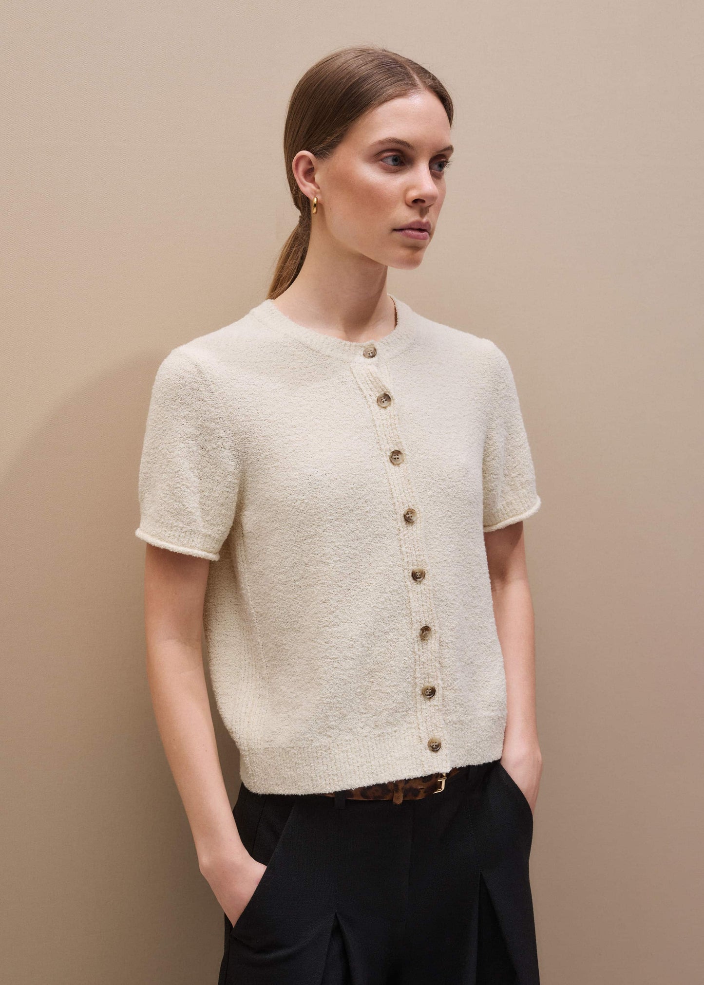 ME and EM Clothing Cream Short Sleeve Cardigan