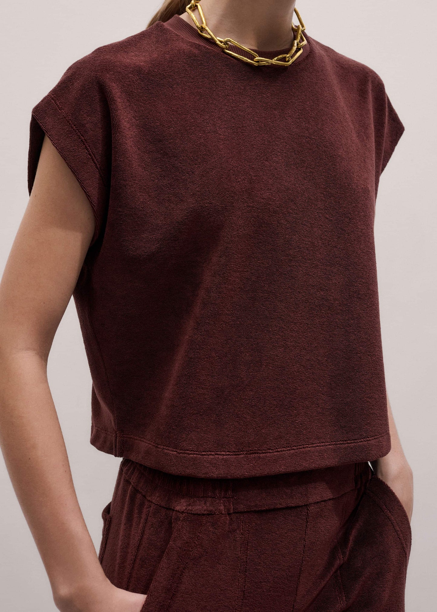 ME and EM Clothing Cinnamon Brown Cap Sleeve Crop Tee