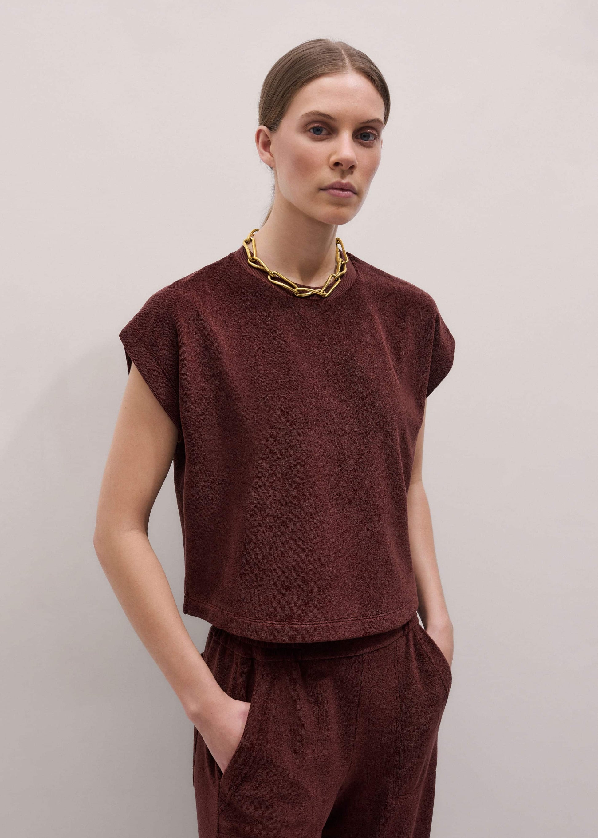 ME and EM Clothing Cinnamon Brown Cap Sleeve Crop Tee