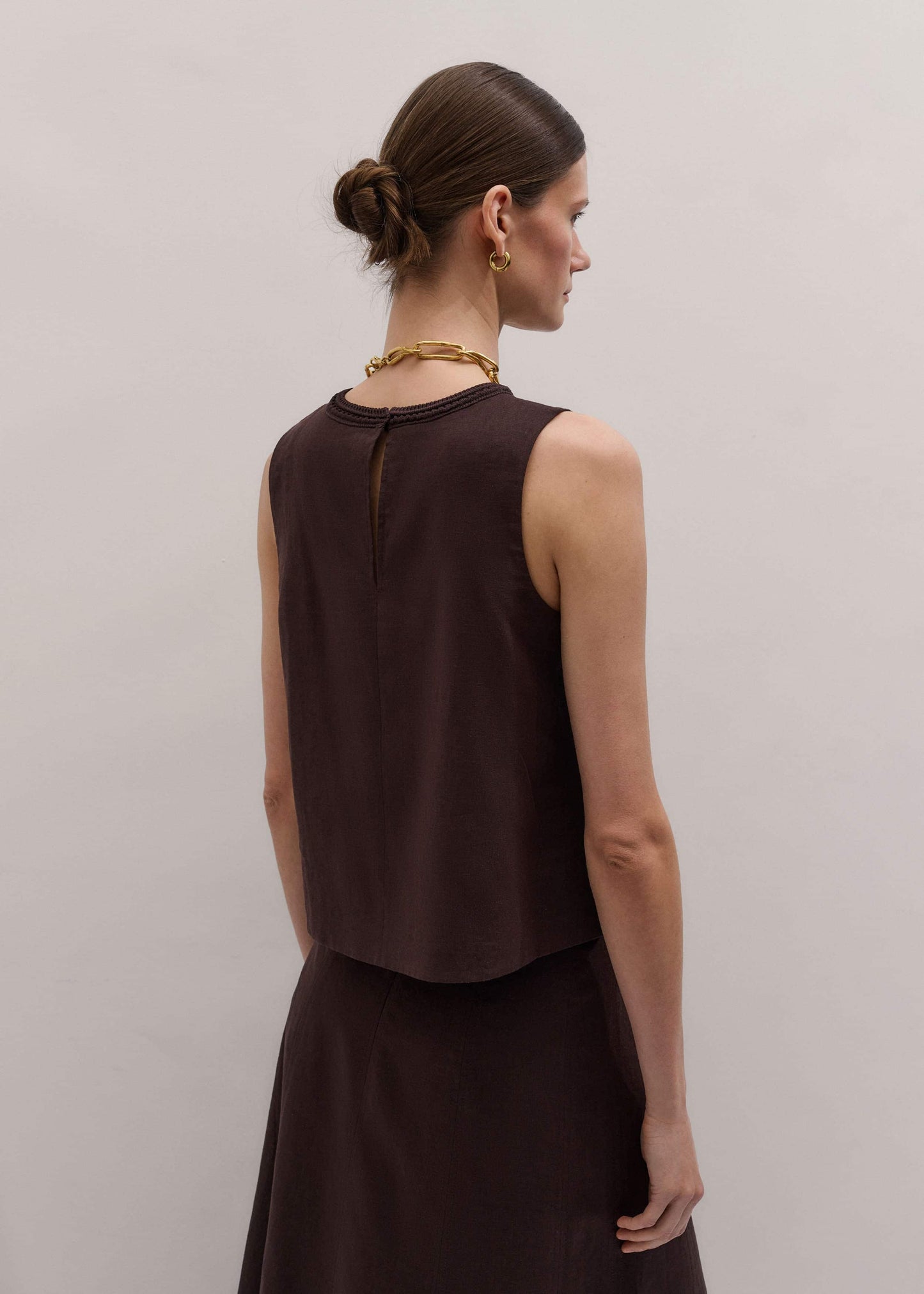 ME and EM Clothing Brown Crochet Trim Crop Top