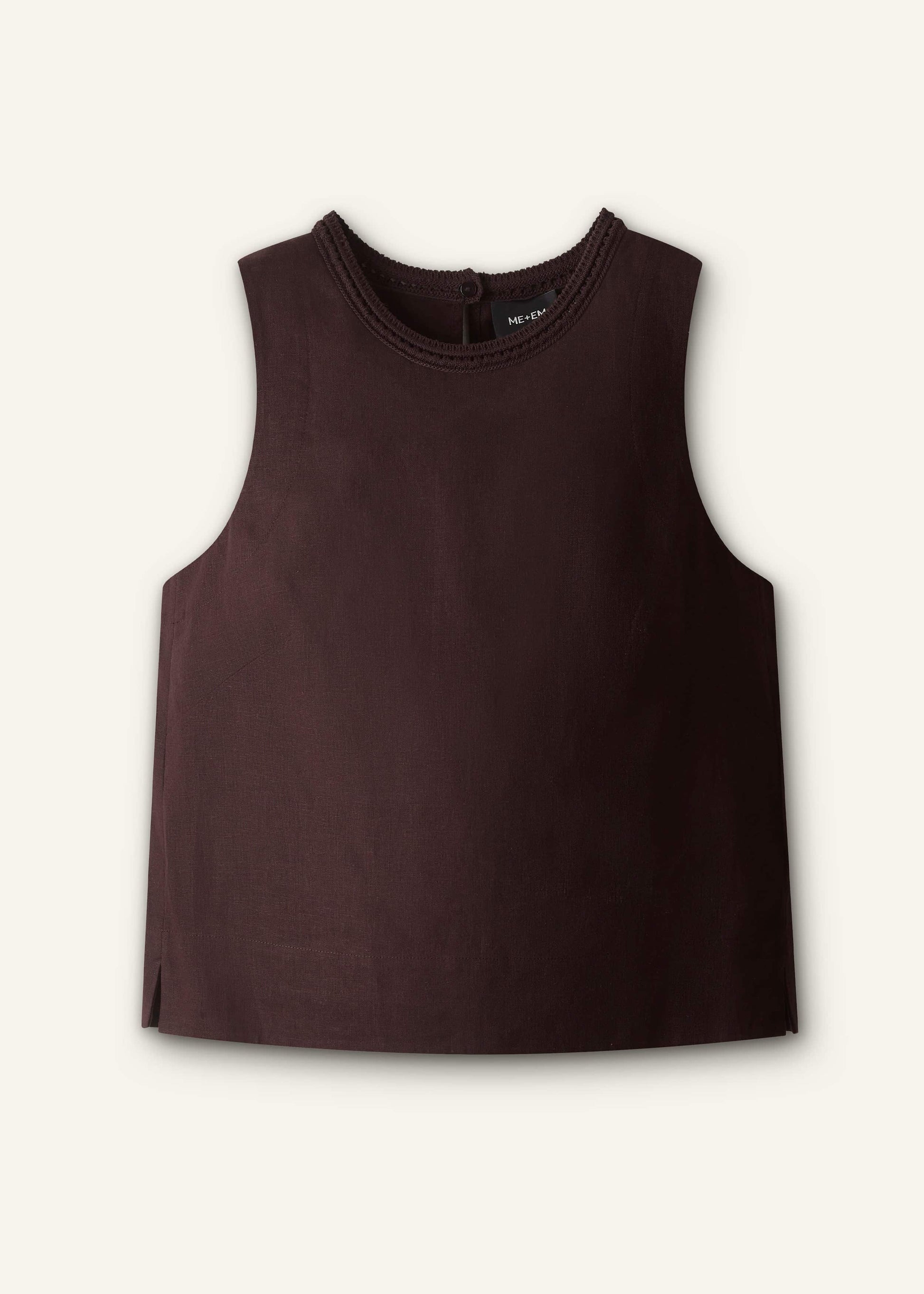 ME and EM Clothing Brown Crochet Trim Crop Top