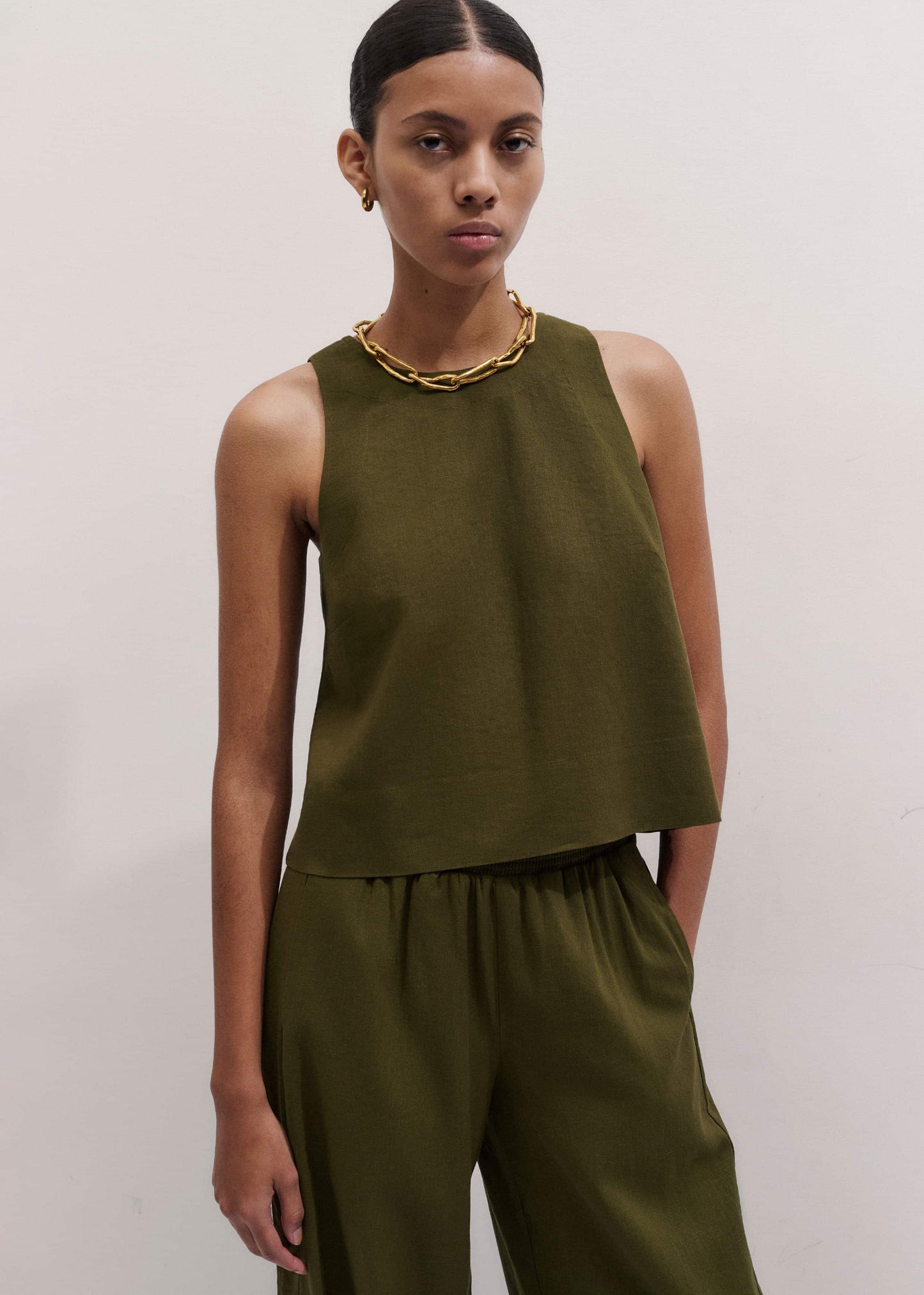 ME and EM Clothing Olive Green Shell Crop Top
