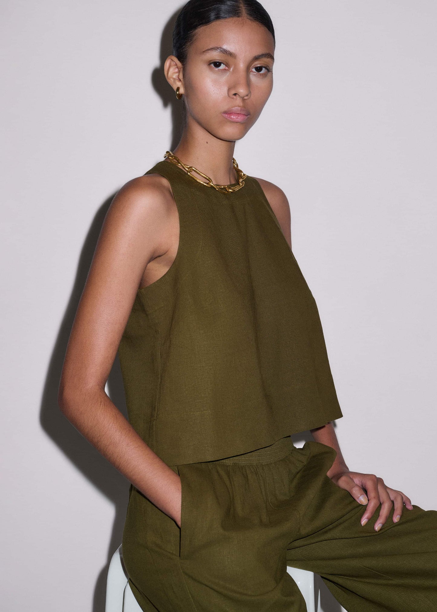 ME and EM Clothing Olive Green Shell Crop Top