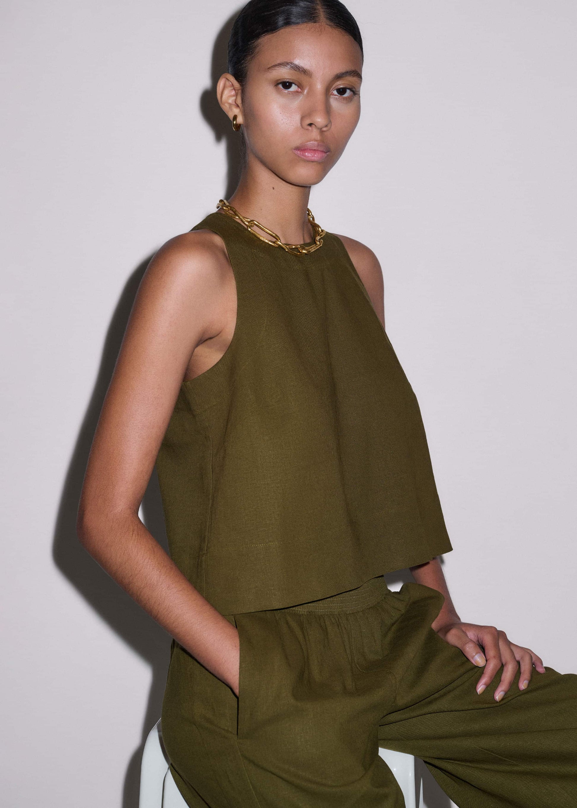 ME and EM Clothing Olive Green Shell Crop Top