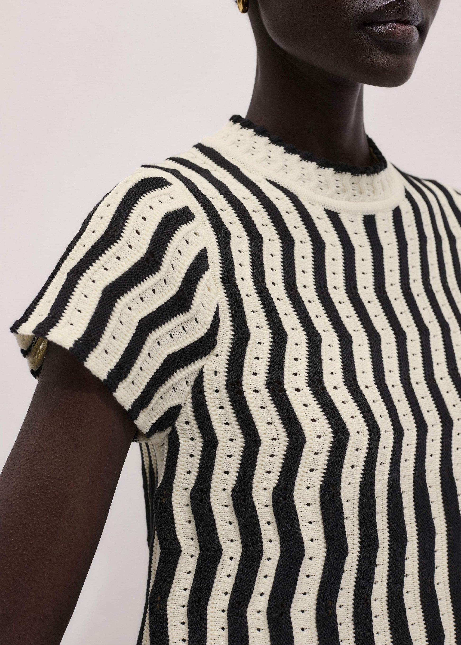ME and EM Clothing Cream Textured Pointelle Knit Swing Top