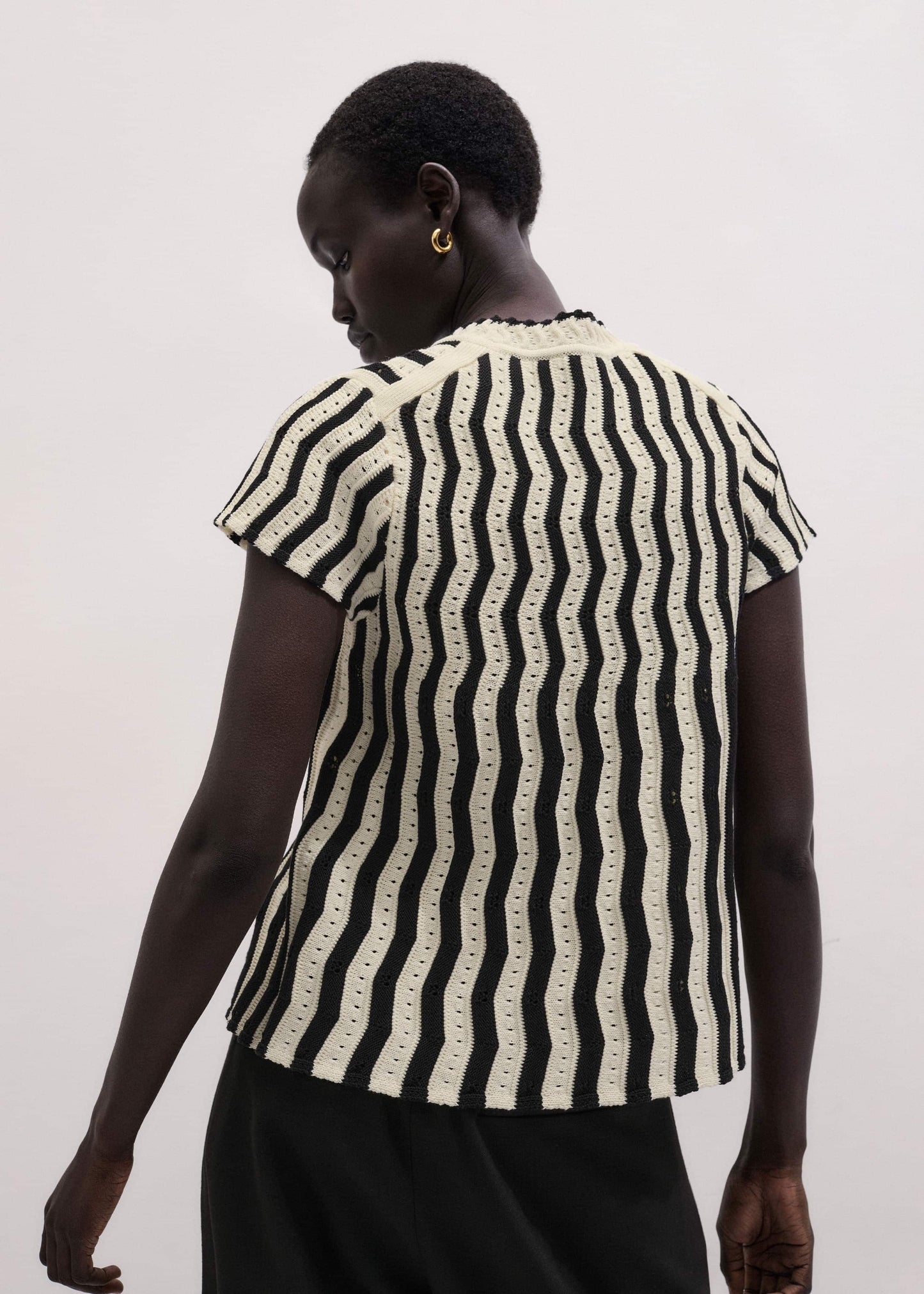 ME and EM Clothing Cream Textured Pointelle Knit Swing Top