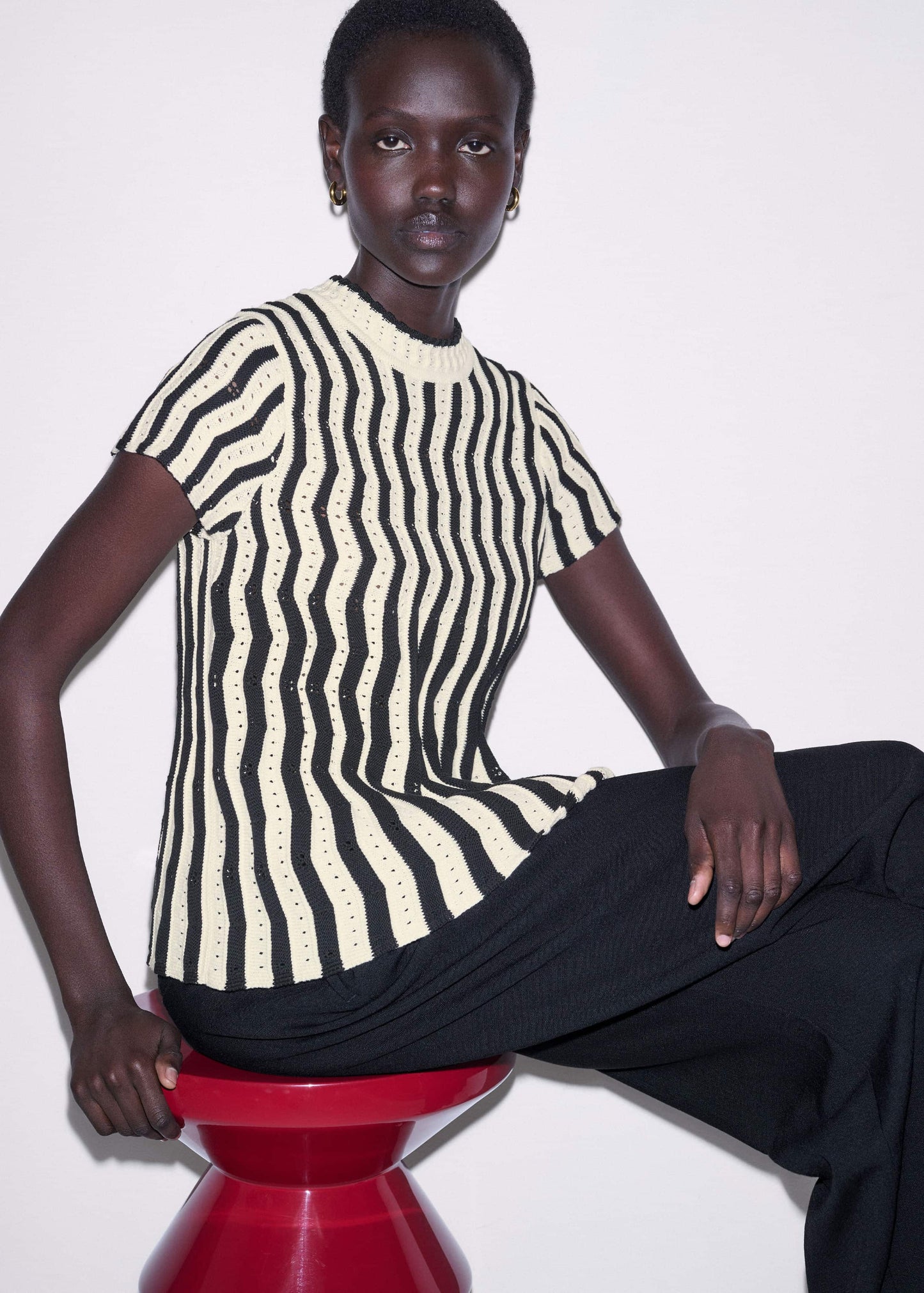 ME and EM Clothing Cream Textured Pointelle Knit Swing Top