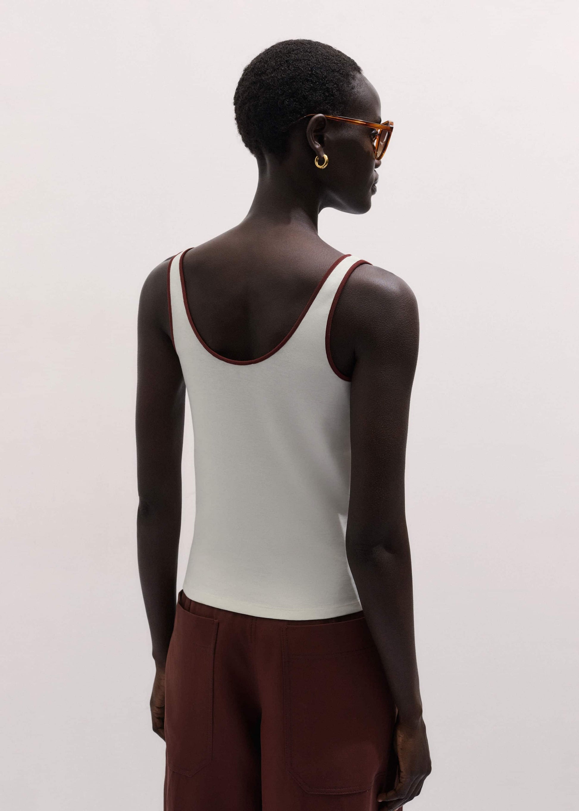 ME and EM Clothing Cream Contrast Trim Slim Vest