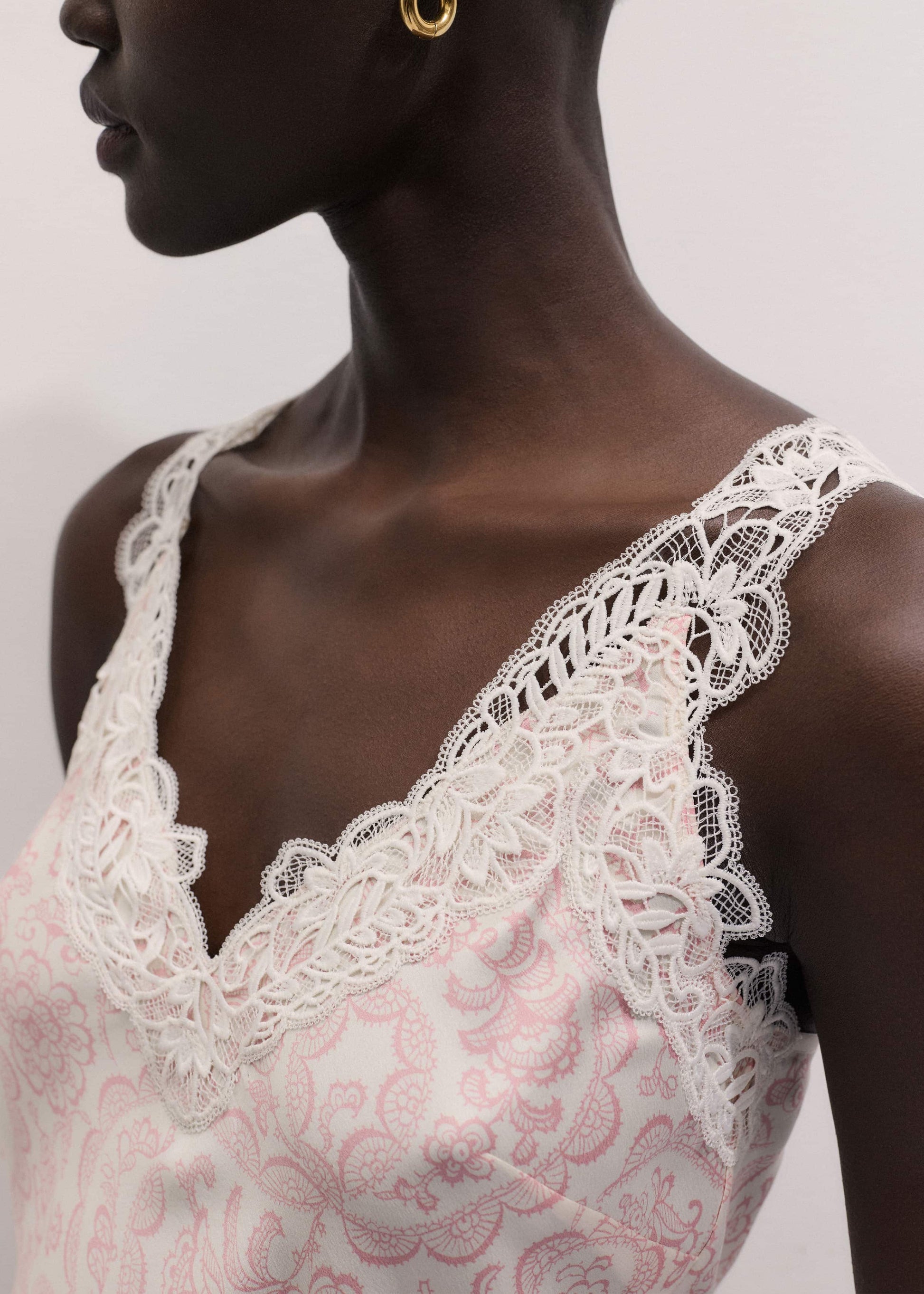 ME and EM Clothing Cream Silk Satin Entangled Lace Trim Cami Top