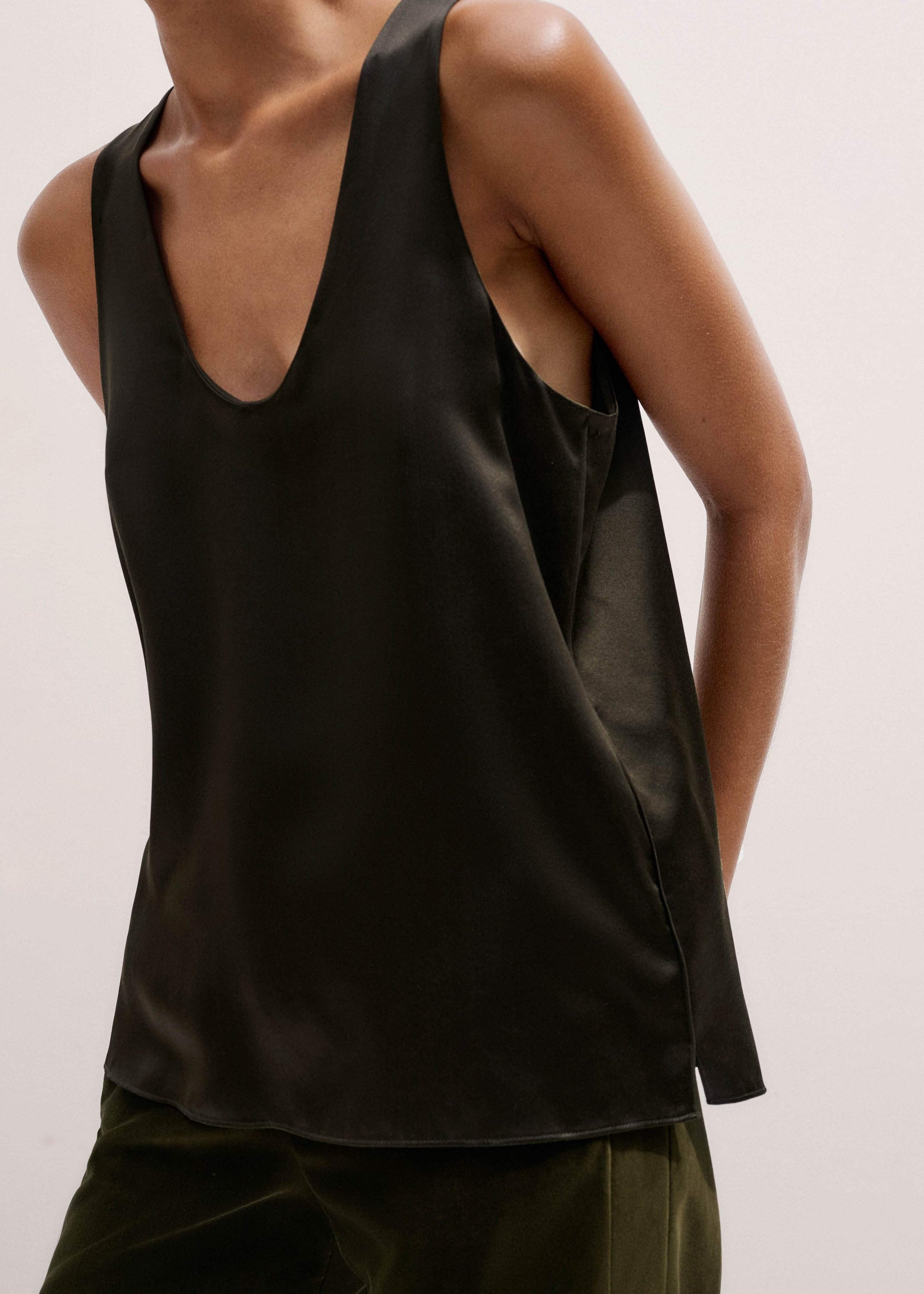 ME and EM Clothing Olive Green Silk Satin Evening Tank Top