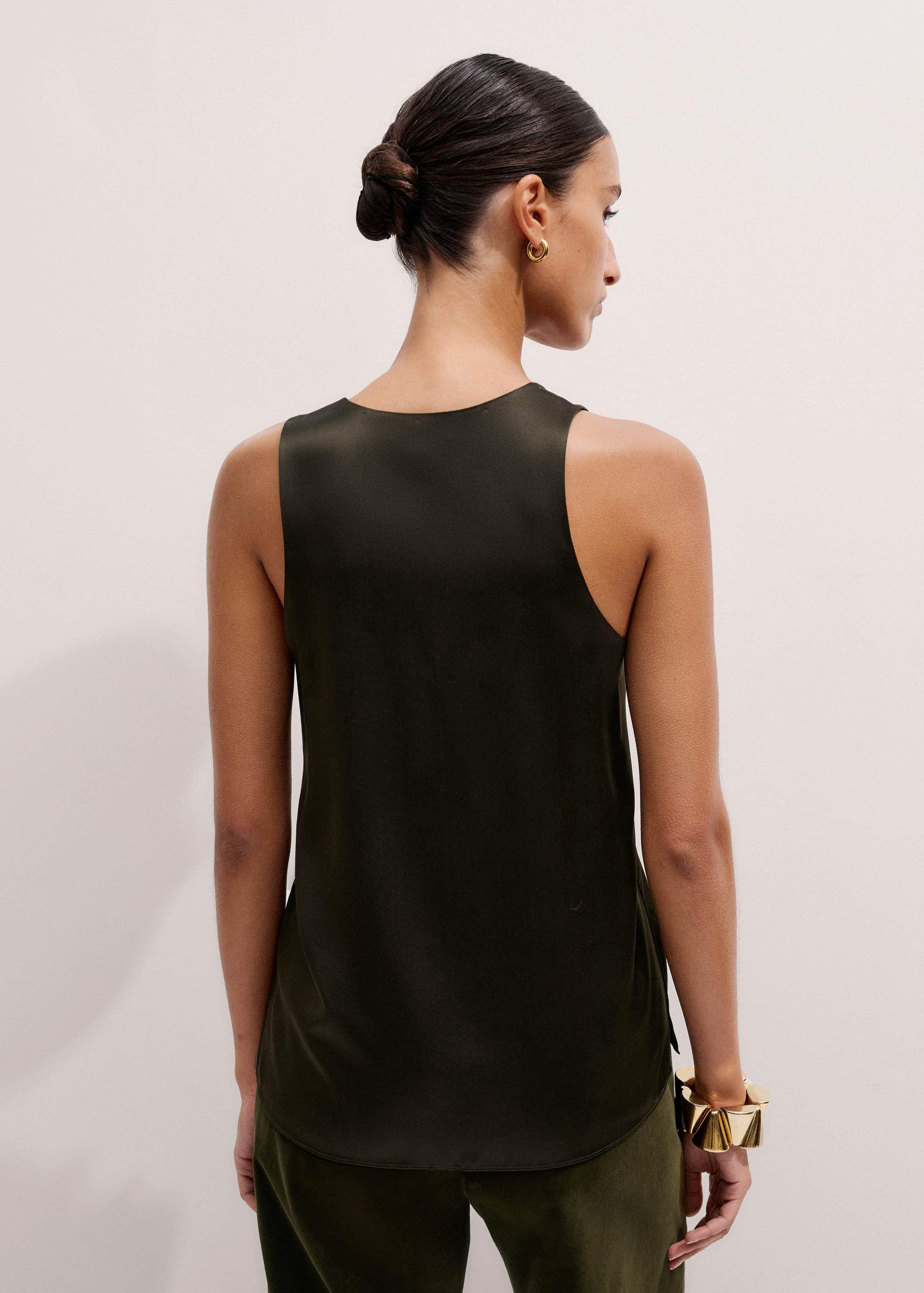 ME and EM Clothing Olive Green Silk Satin Evening Tank Top