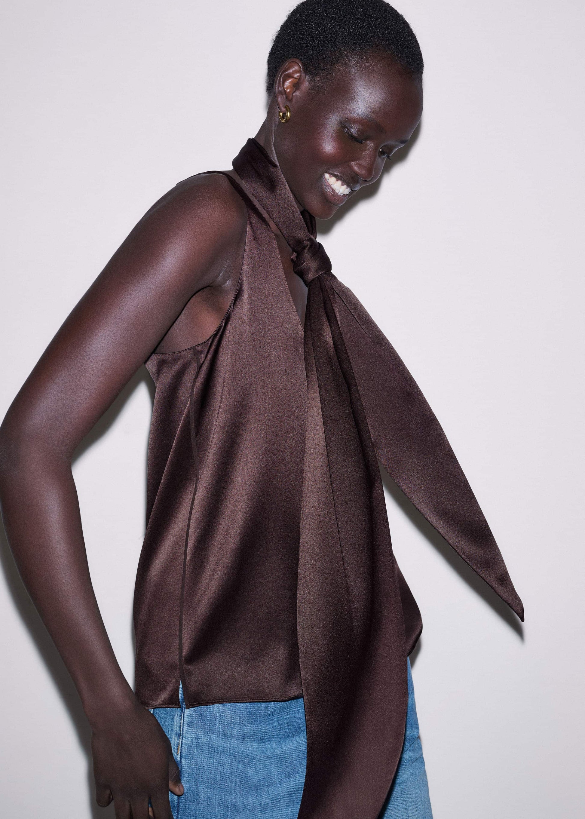 ME and EM Clothing Brown Silk Satin Fluid Evening Tank
