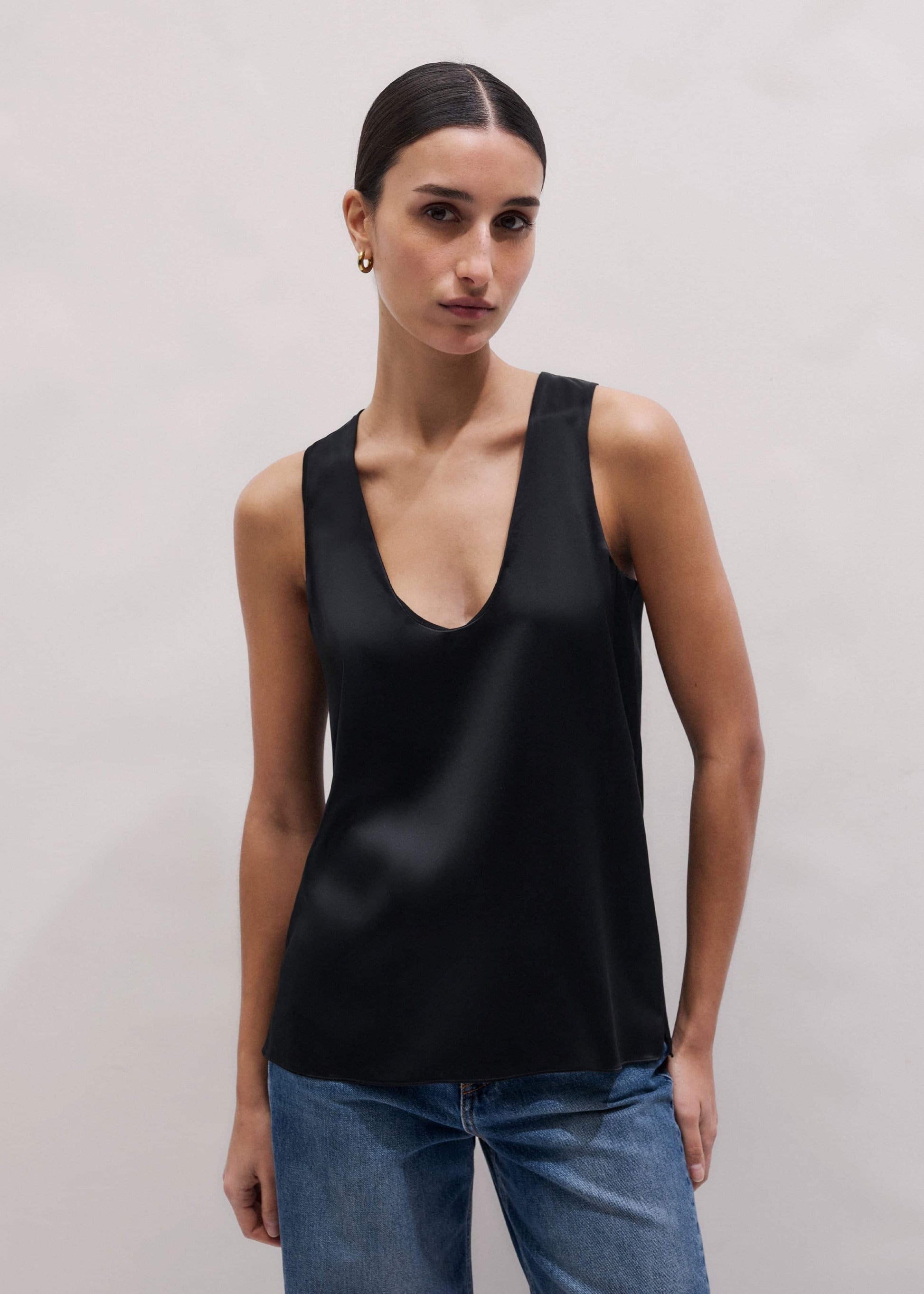 ME and EM Clothing Black Silk Satin Evening Tank Top