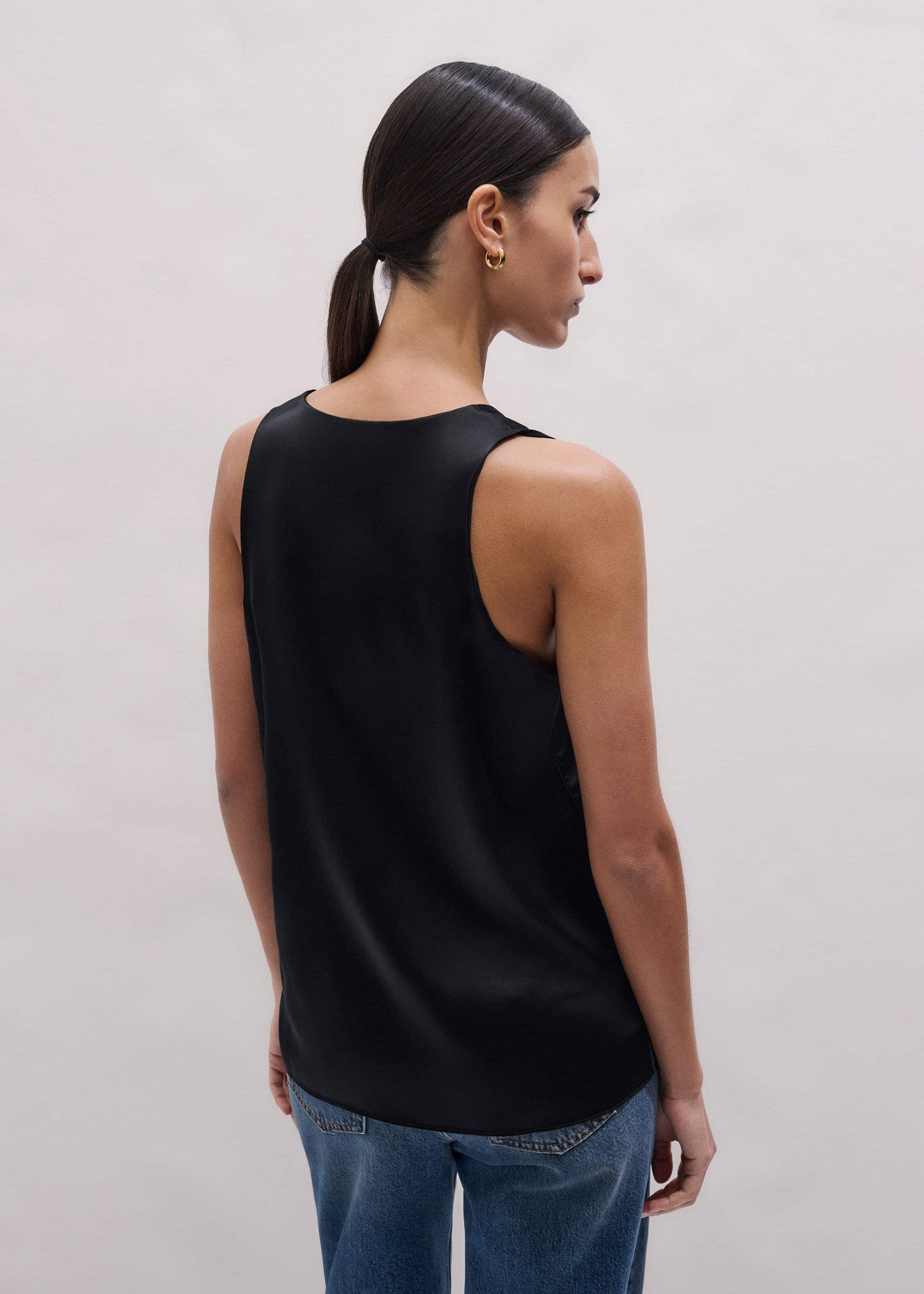 ME and EM Clothing Black Silk Satin Evening Tank Top