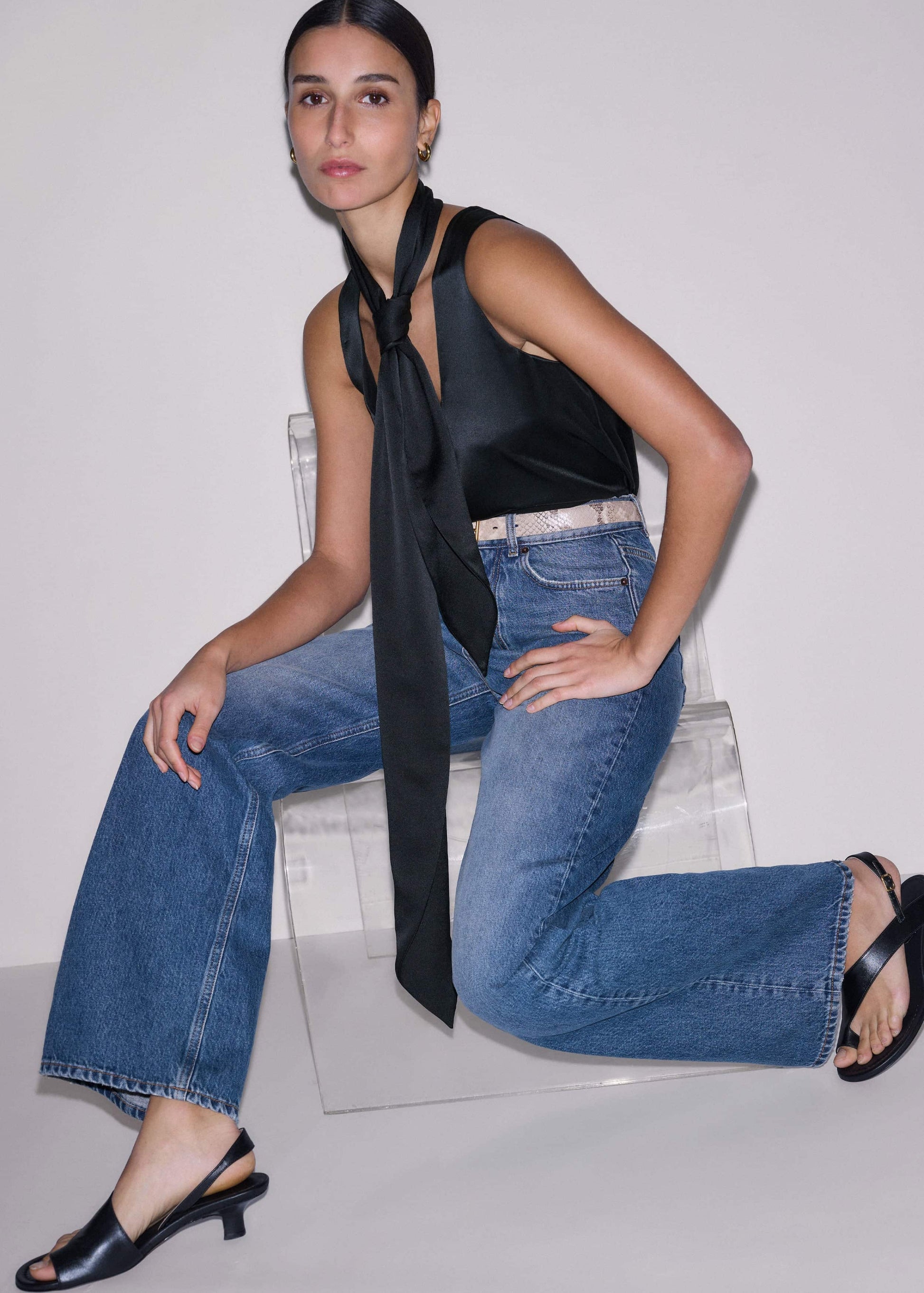 ME and EM Clothing Black Silk Satin Evening Tank Top
