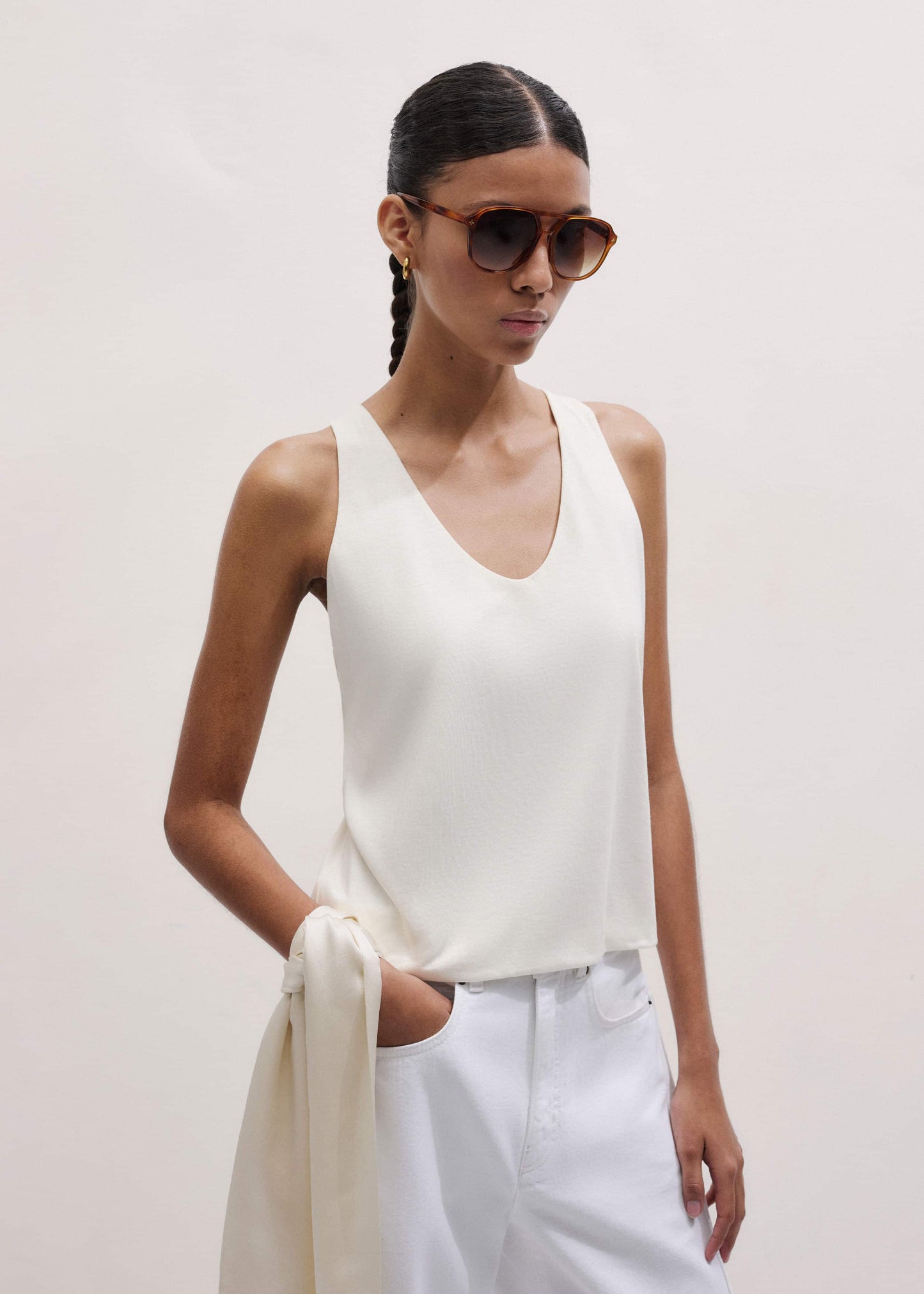 ME and EM Clothing Cream Scoop Neck Vest