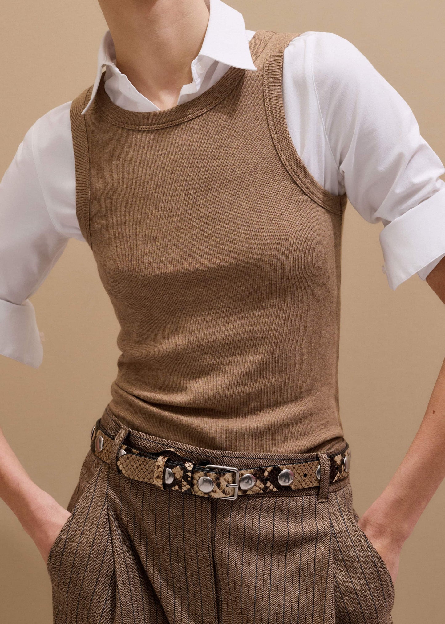 ME and EM Clothing Camel Brown Ultimate Crew Neck Tank