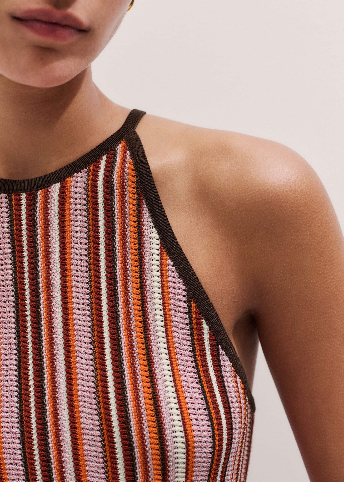 ME and EM Clothing Cinnamon Brown Stripe Slim Knit Tank