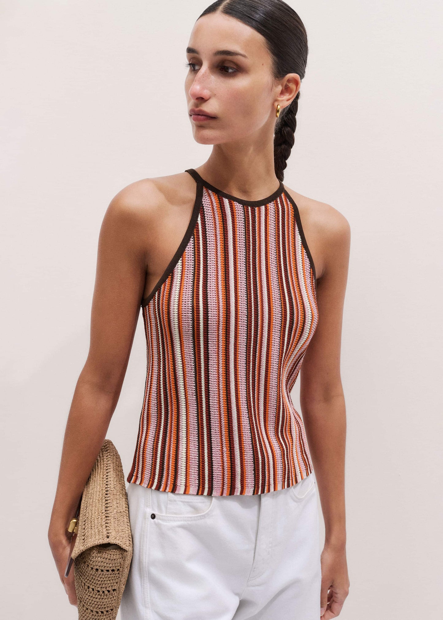 ME and EM Clothing Cinnamon Brown Stripe Slim Knit Tank