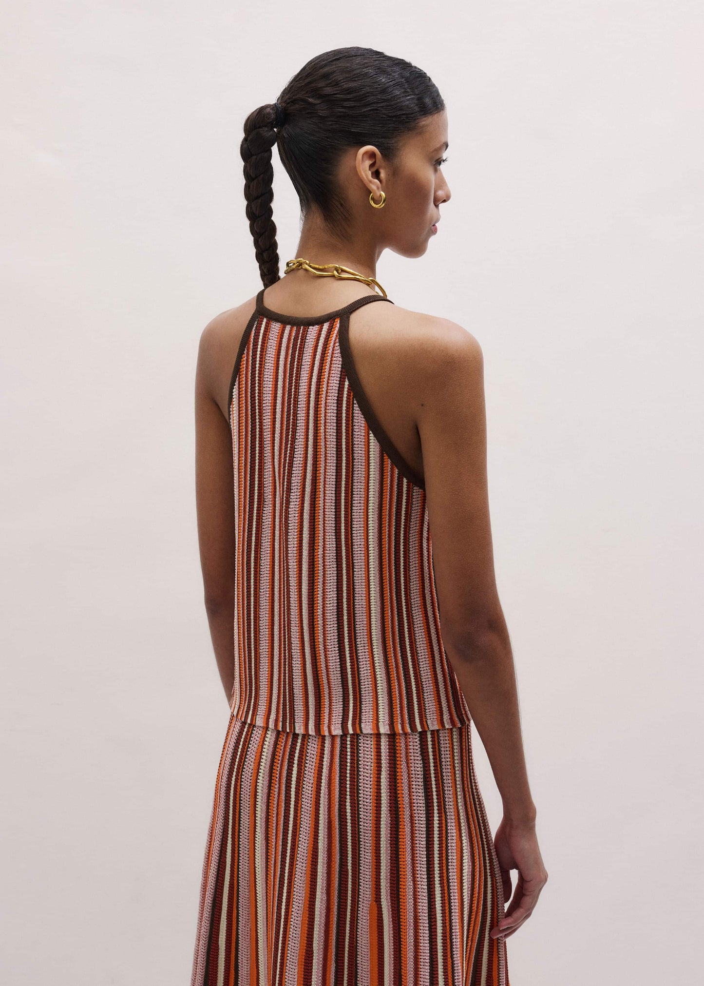 ME and EM Clothing Cinnamon Brown Stripe Slim Knit Tank