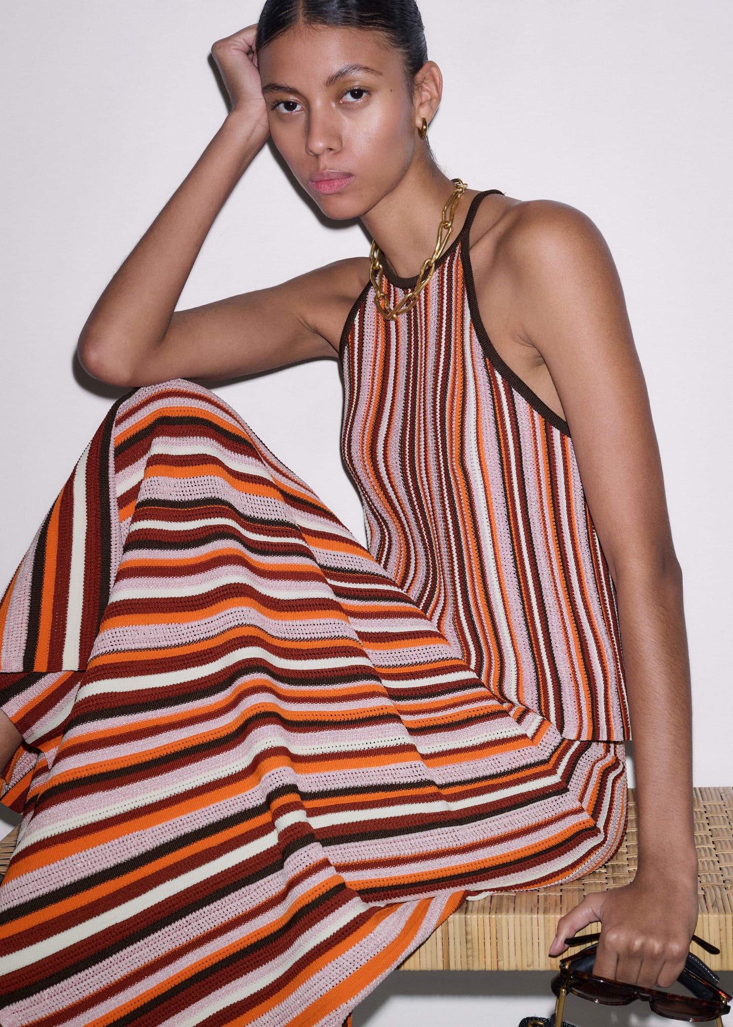 ME and EM Clothing Cinnamon Brown Stripe Slim Knit Tank
