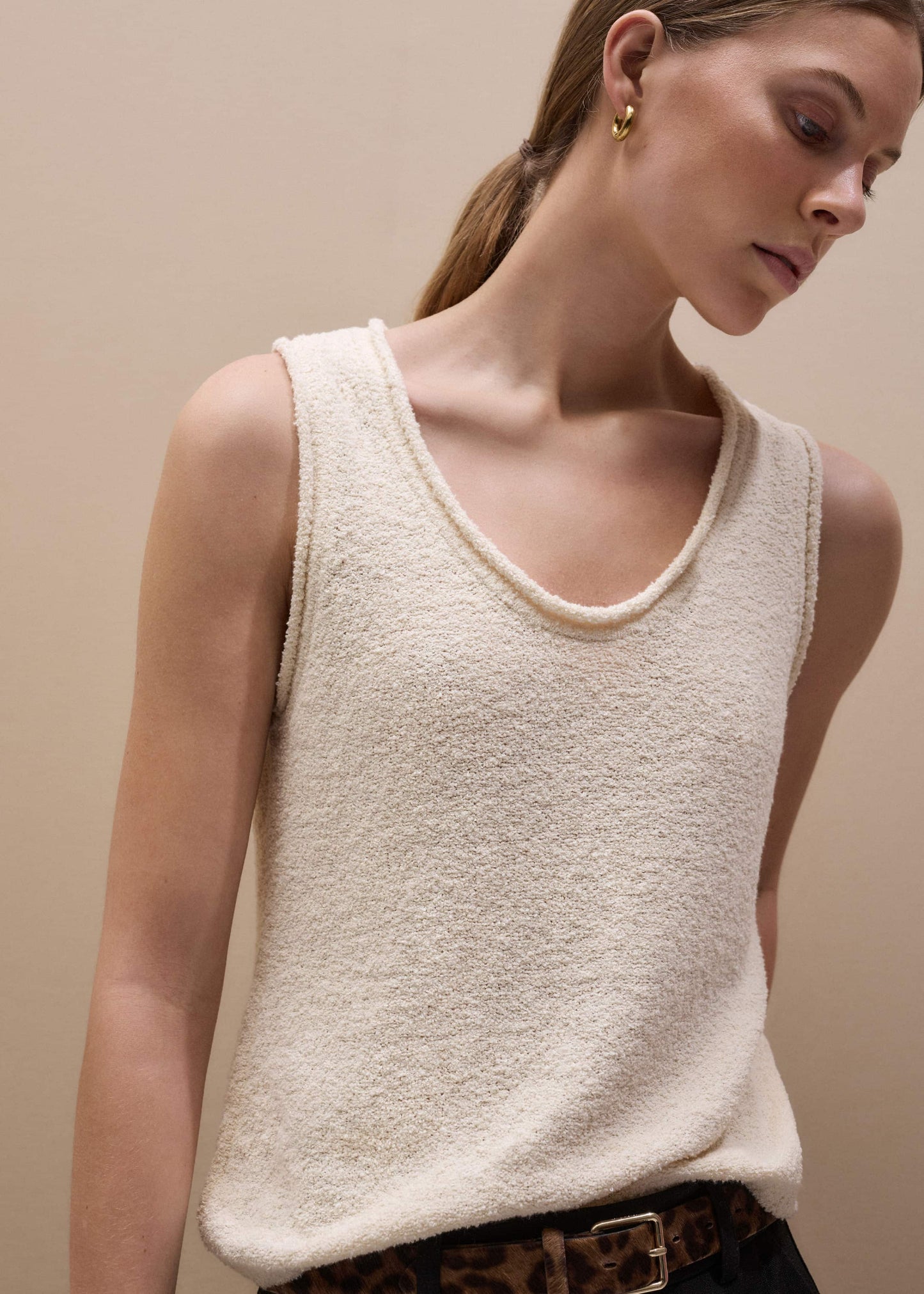 ME and EM Clothing Cream Slim Knit Tank Top