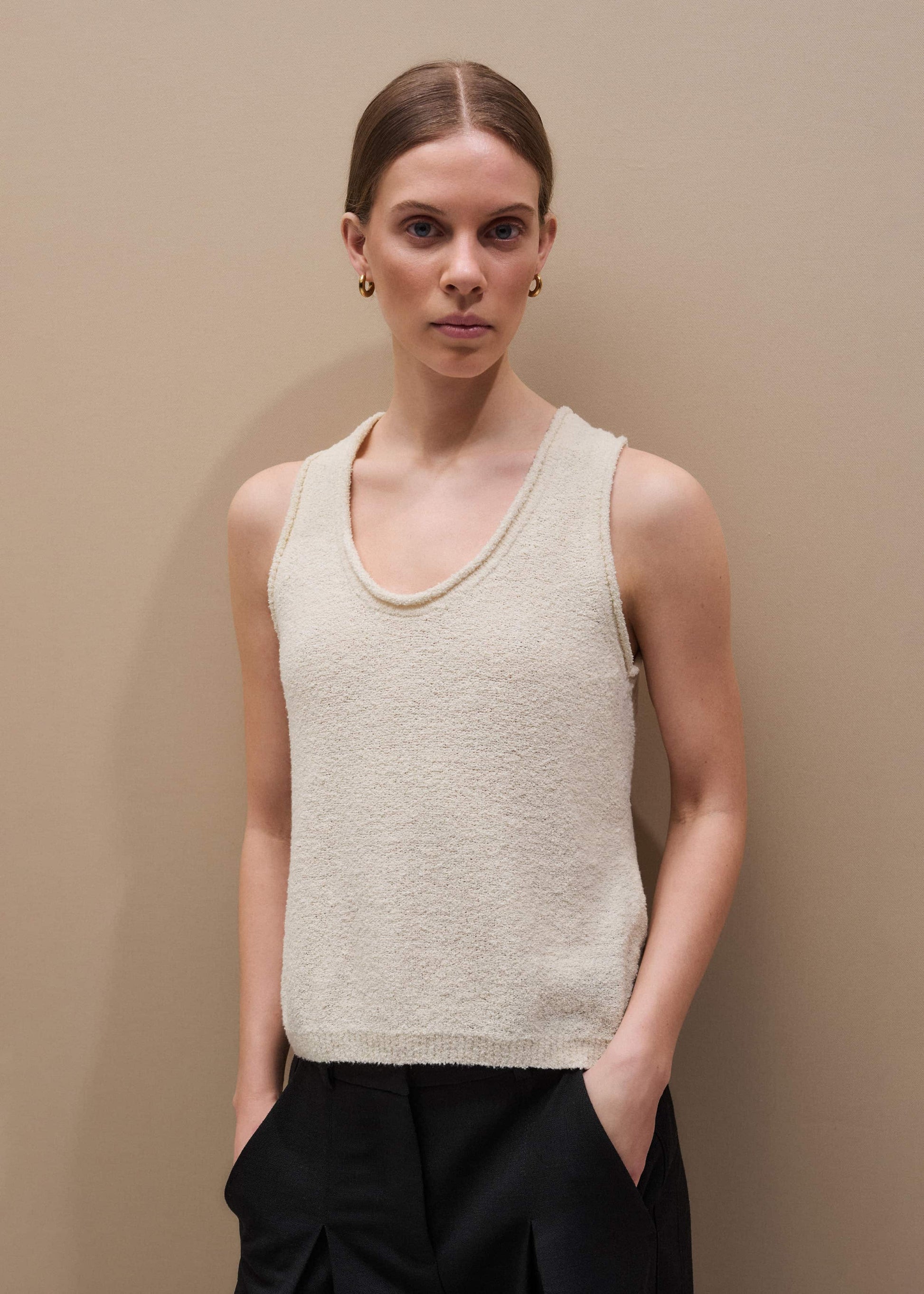 ME and EM Clothing Cream Slim Knit Tank Top