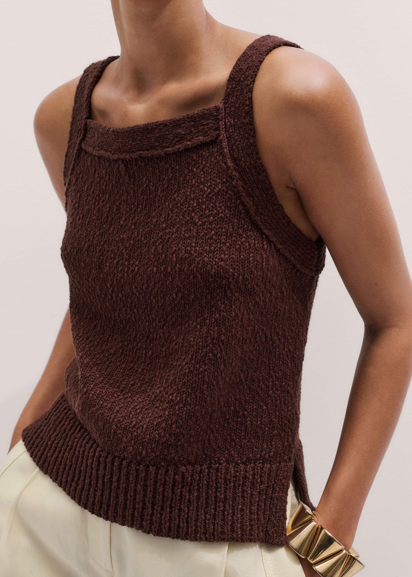 ME and EM Clothing Cinnamon Brown Square Neck Knit Top