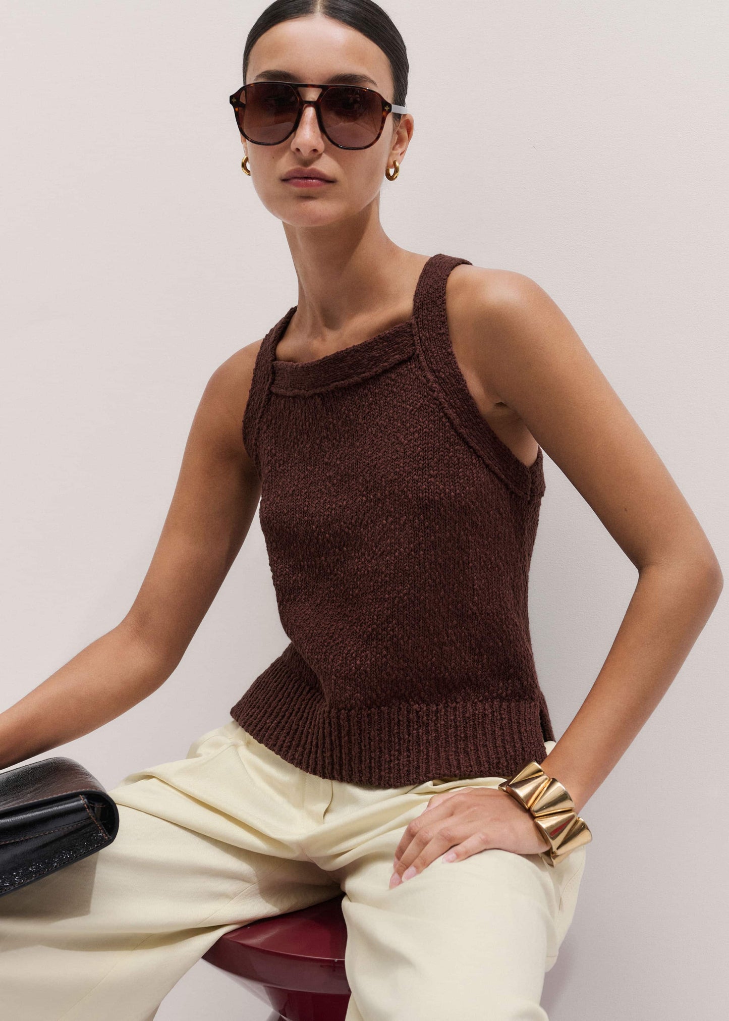 ME and EM Clothing Cinnamon Brown Square Neck Knit Top