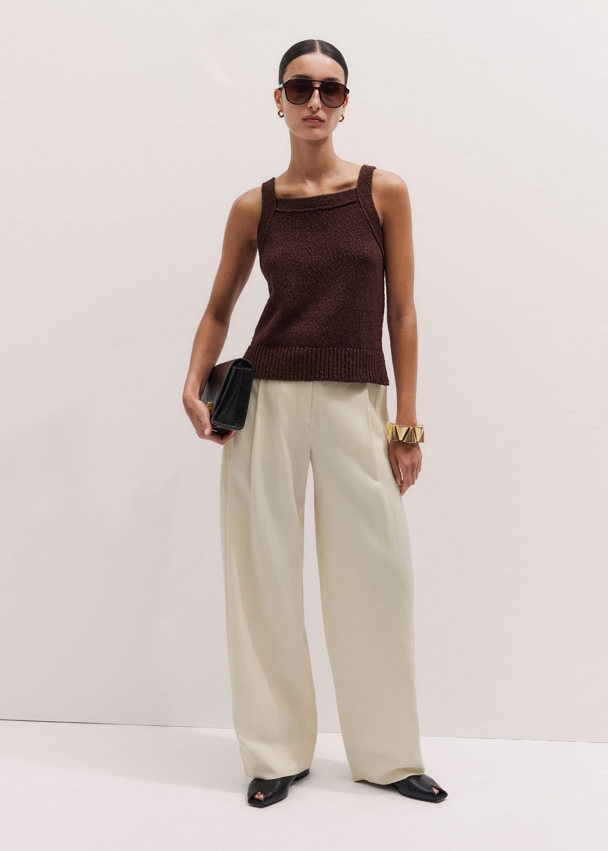 ME and EM Clothing Cinnamon Brown Square Neck Knit Top