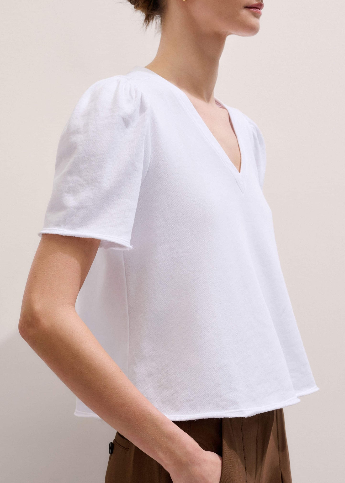ME and EM Clothing White Raw Edge V-Neck Swing Sweatshirt