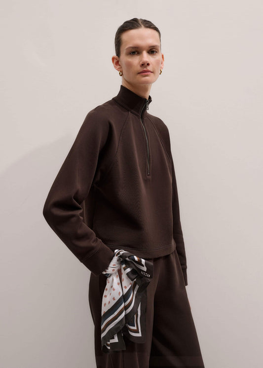 ME and EM Clothing Brown Sweatshirt Cropped Funnel Neck Top