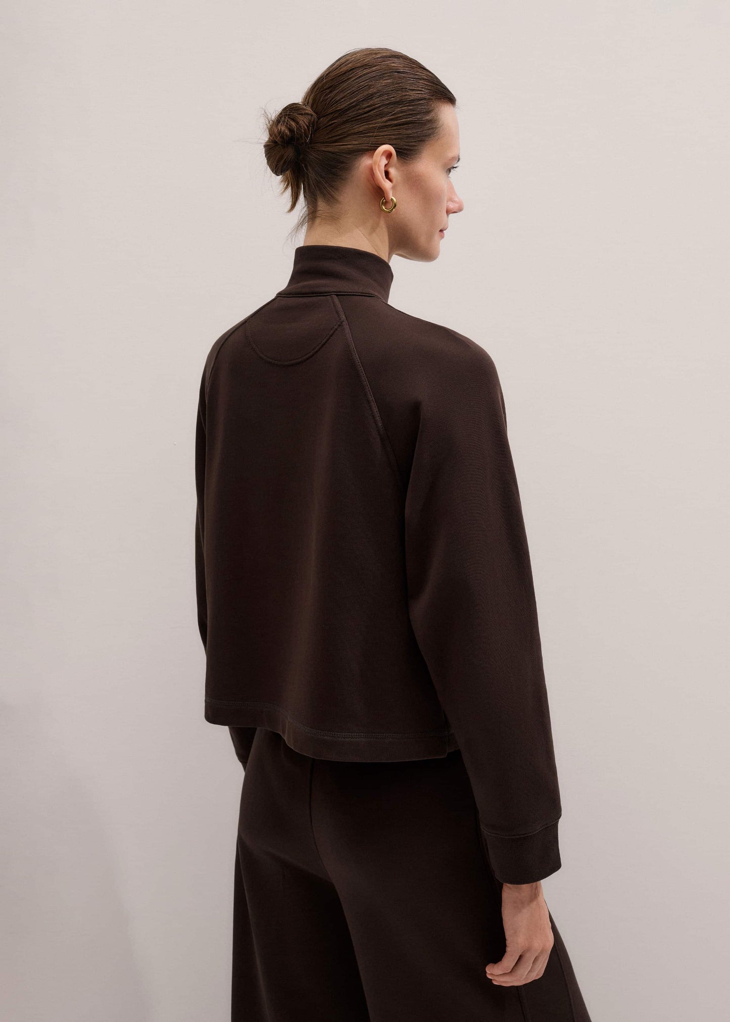 ME and EM Clothing Brown Sweatshirt Cropped Funnel Neck Top