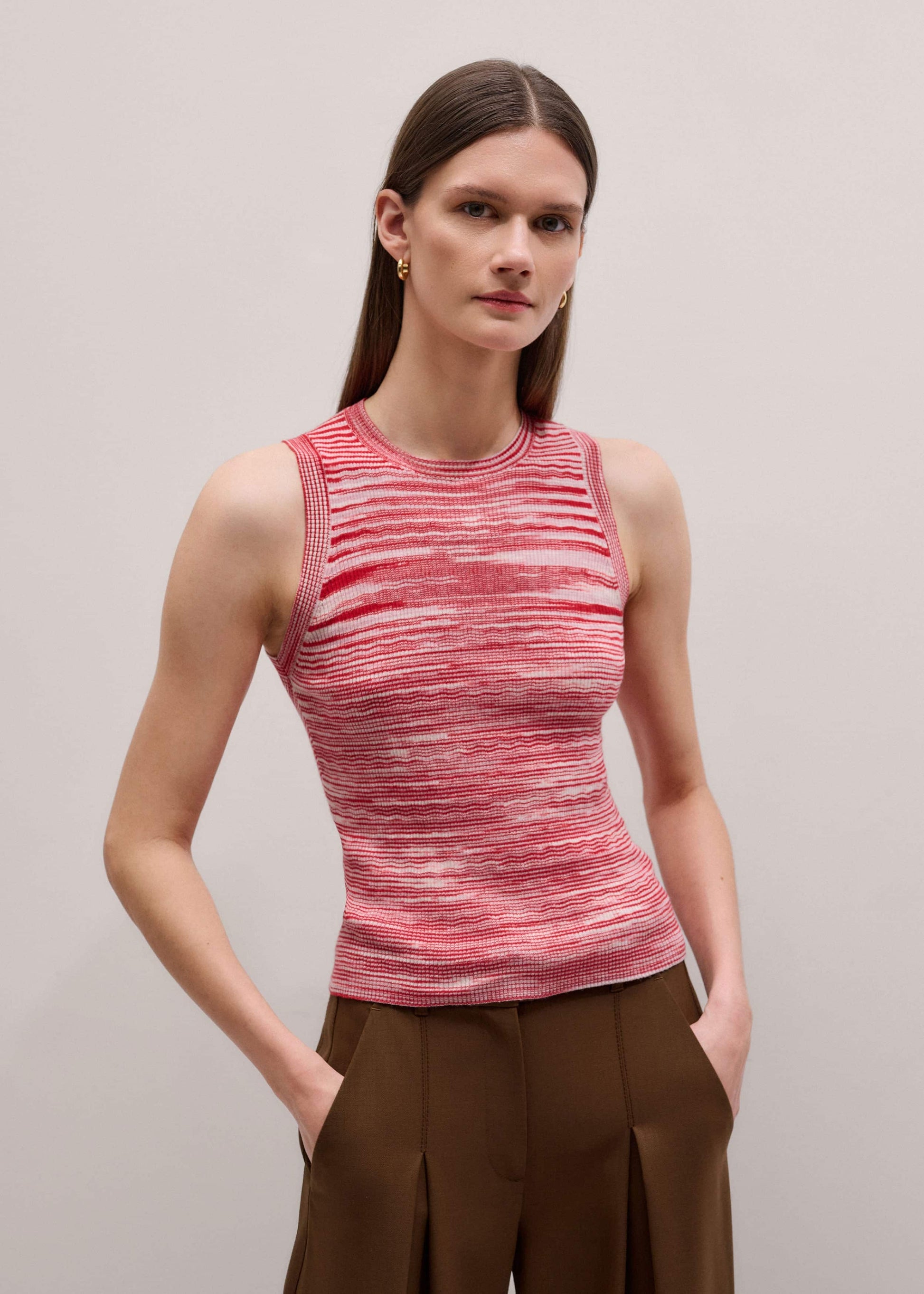 ME and EM Clothing Red Spacedye Slim Fit Knit Vest
