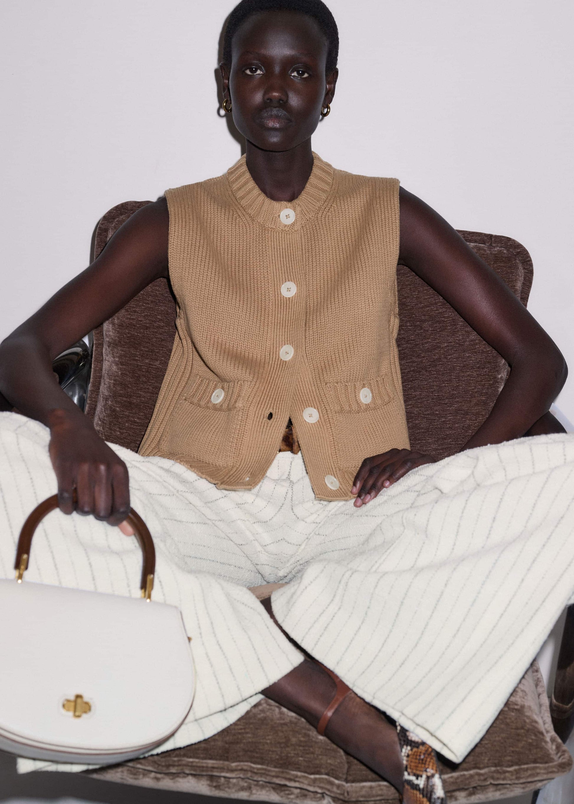 ME and EM Clothing Brown Straight Crop Vest