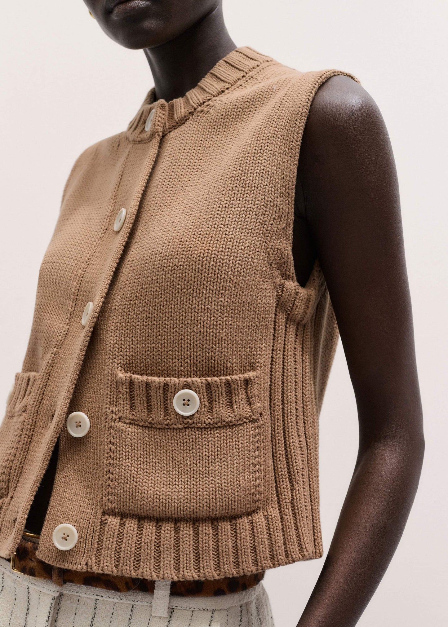 ME and EM Clothing Brown Straight Crop Vest