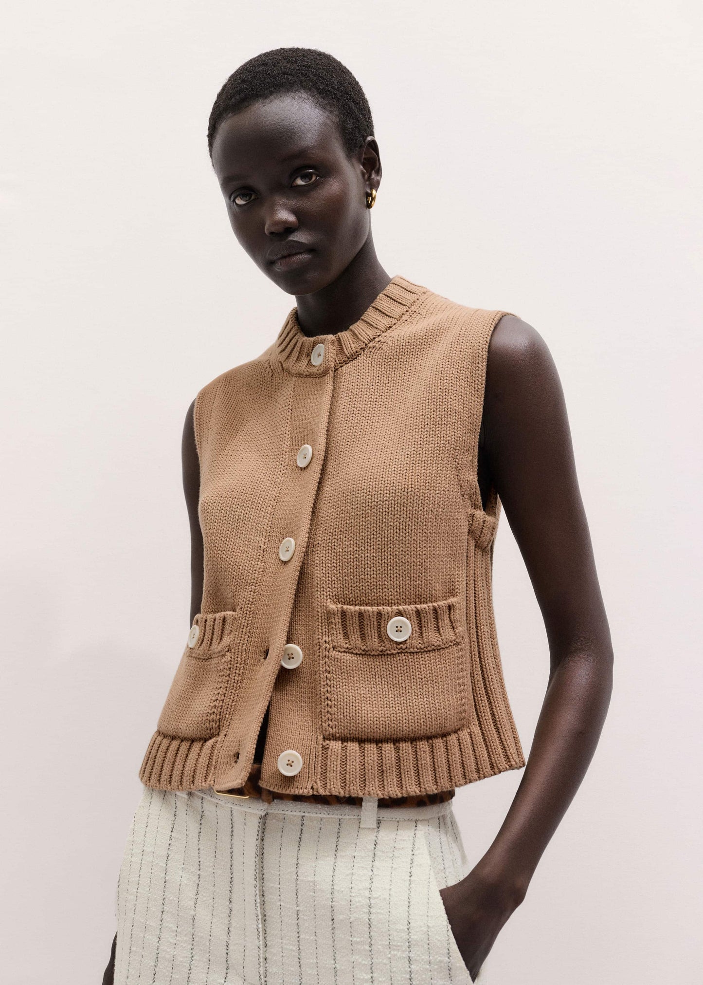 ME and EM Clothing Brown Straight Crop Vest