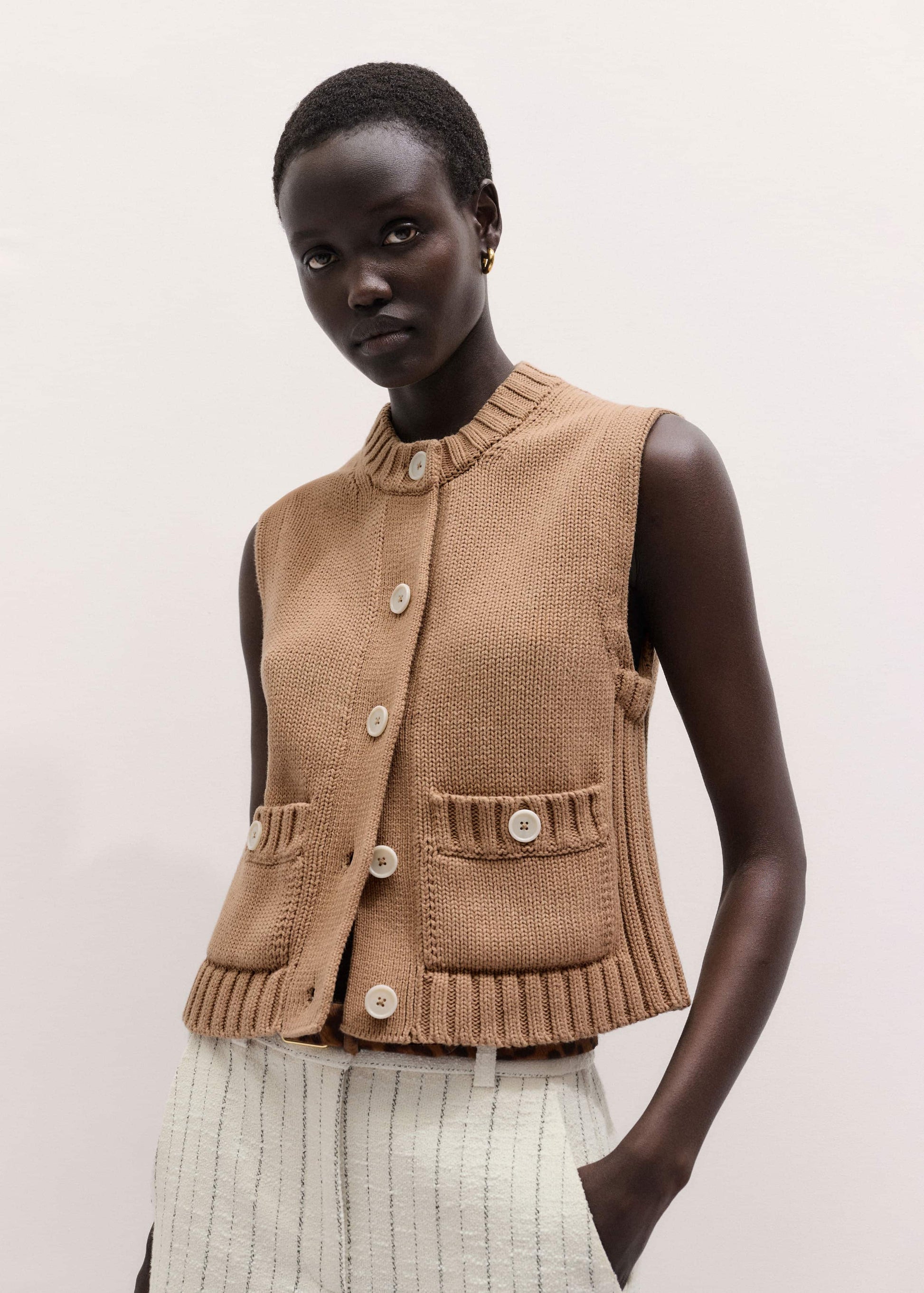 ME and EM Clothing Brown Straight Crop Vest