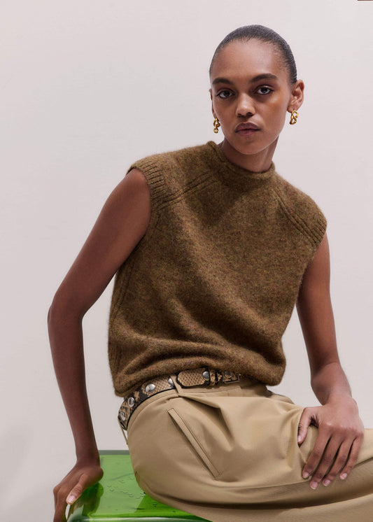 ME and EM Clothing Brown Roll Trim Straight Layering Sweater Vest