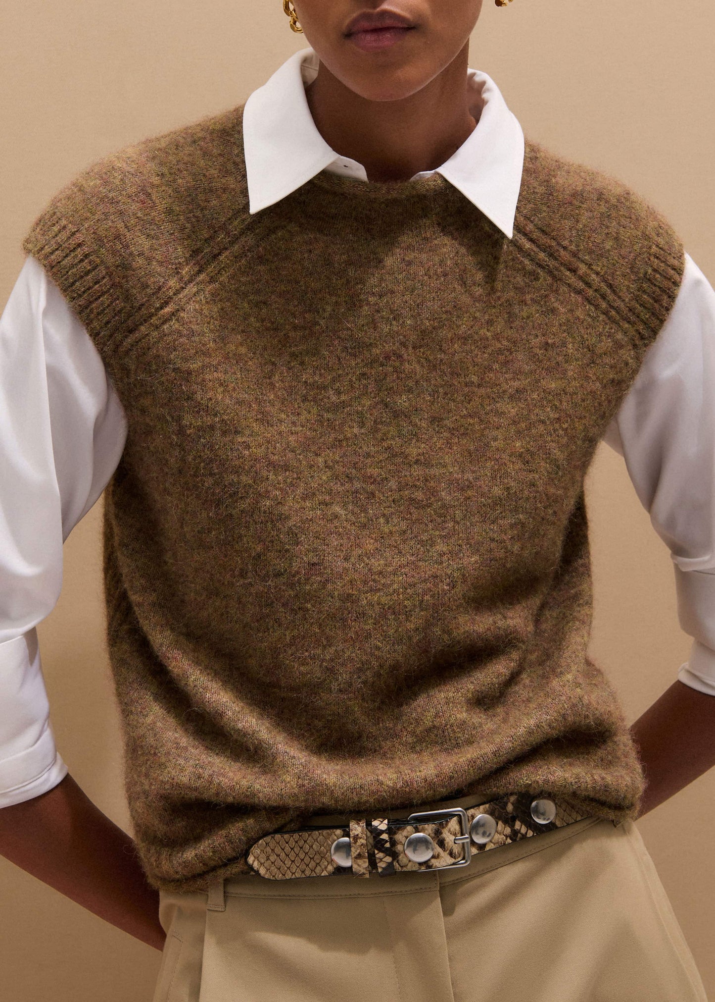 ME and EM Clothing Brown Roll Trim Straight Layering Sweater Vest