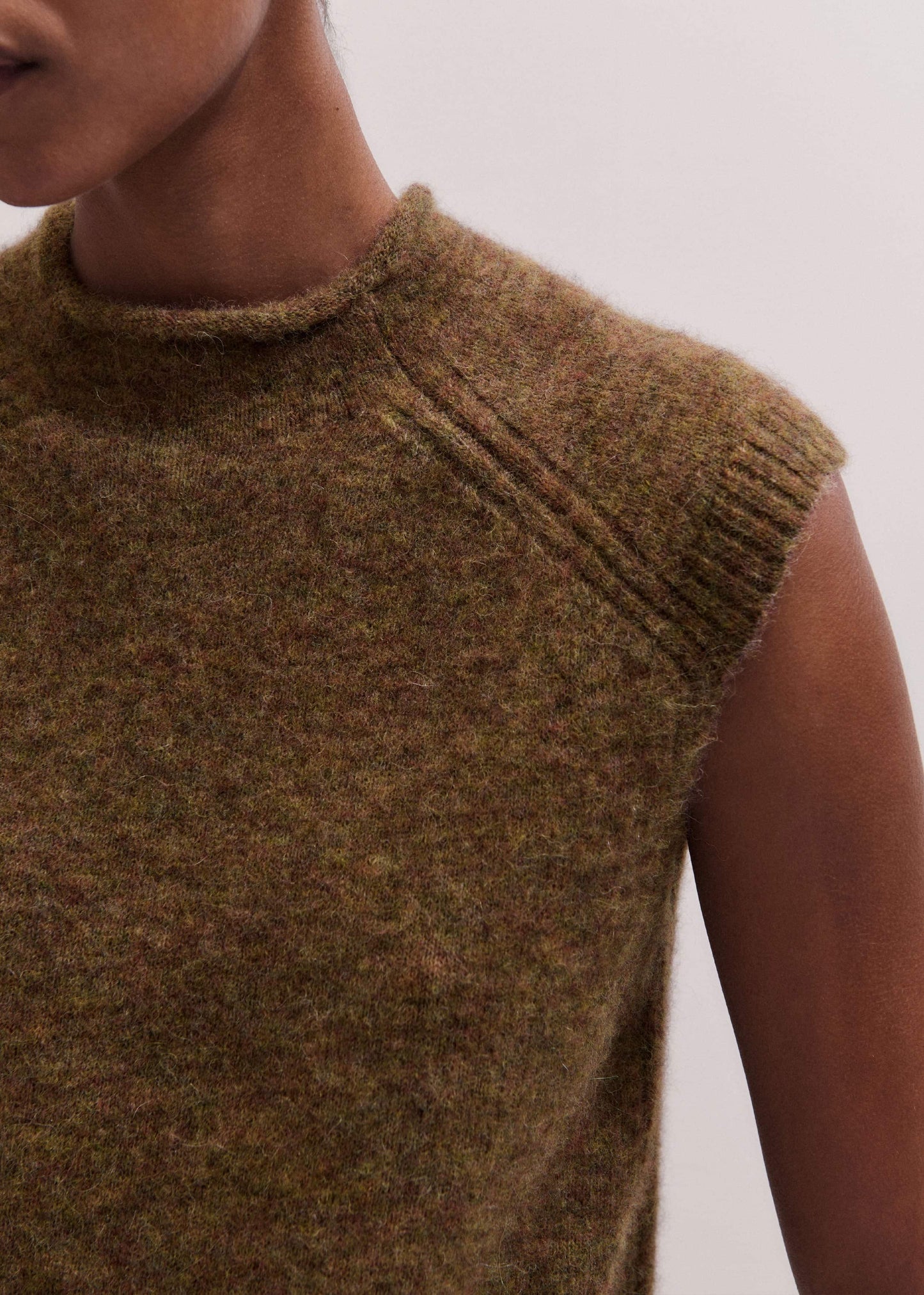 ME and EM Clothing Brown Roll Trim Straight Layering Sweater Vest