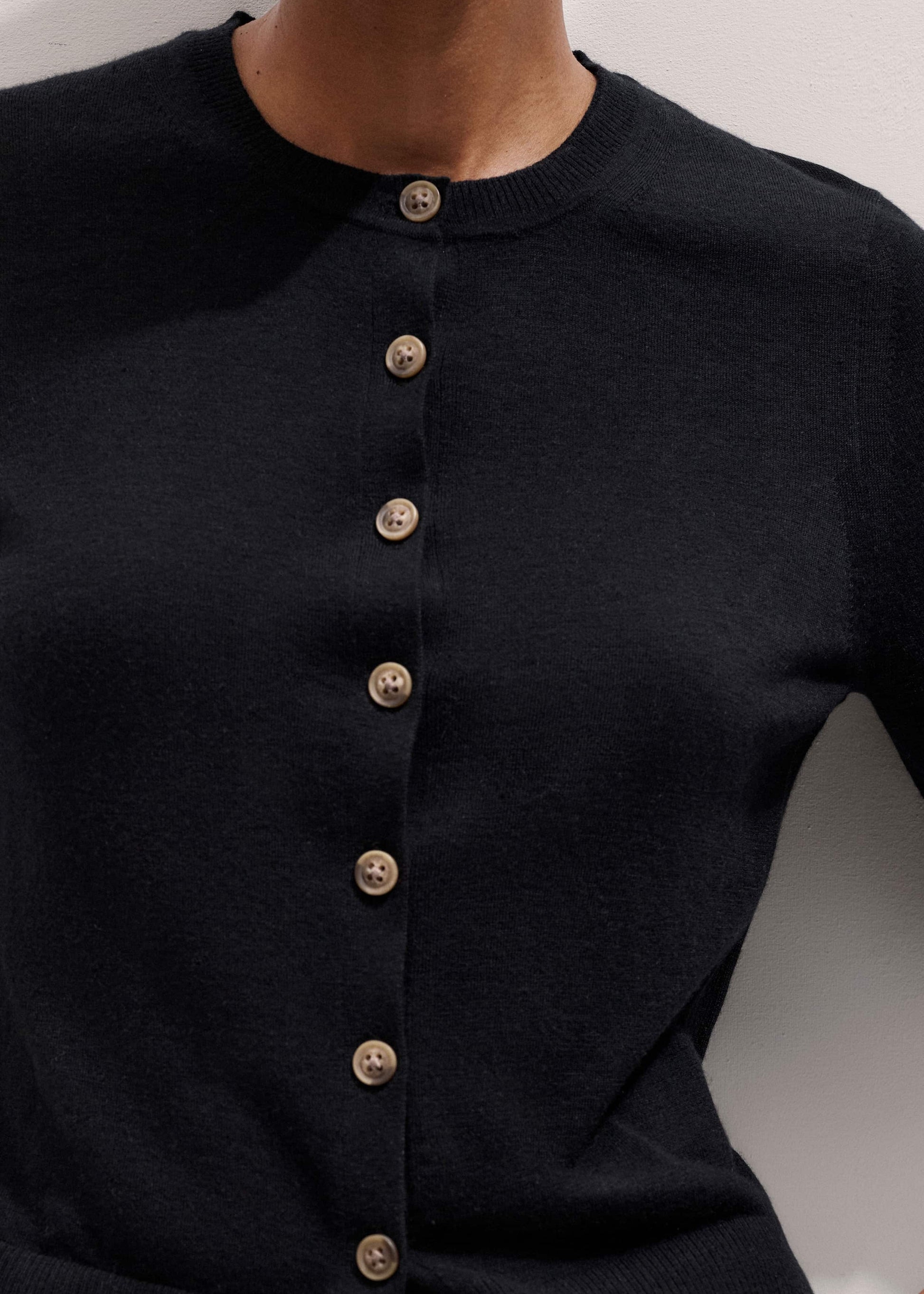 ME and EM Clothing Black Merino Cashmere Barely There Buttoned Knit Tee